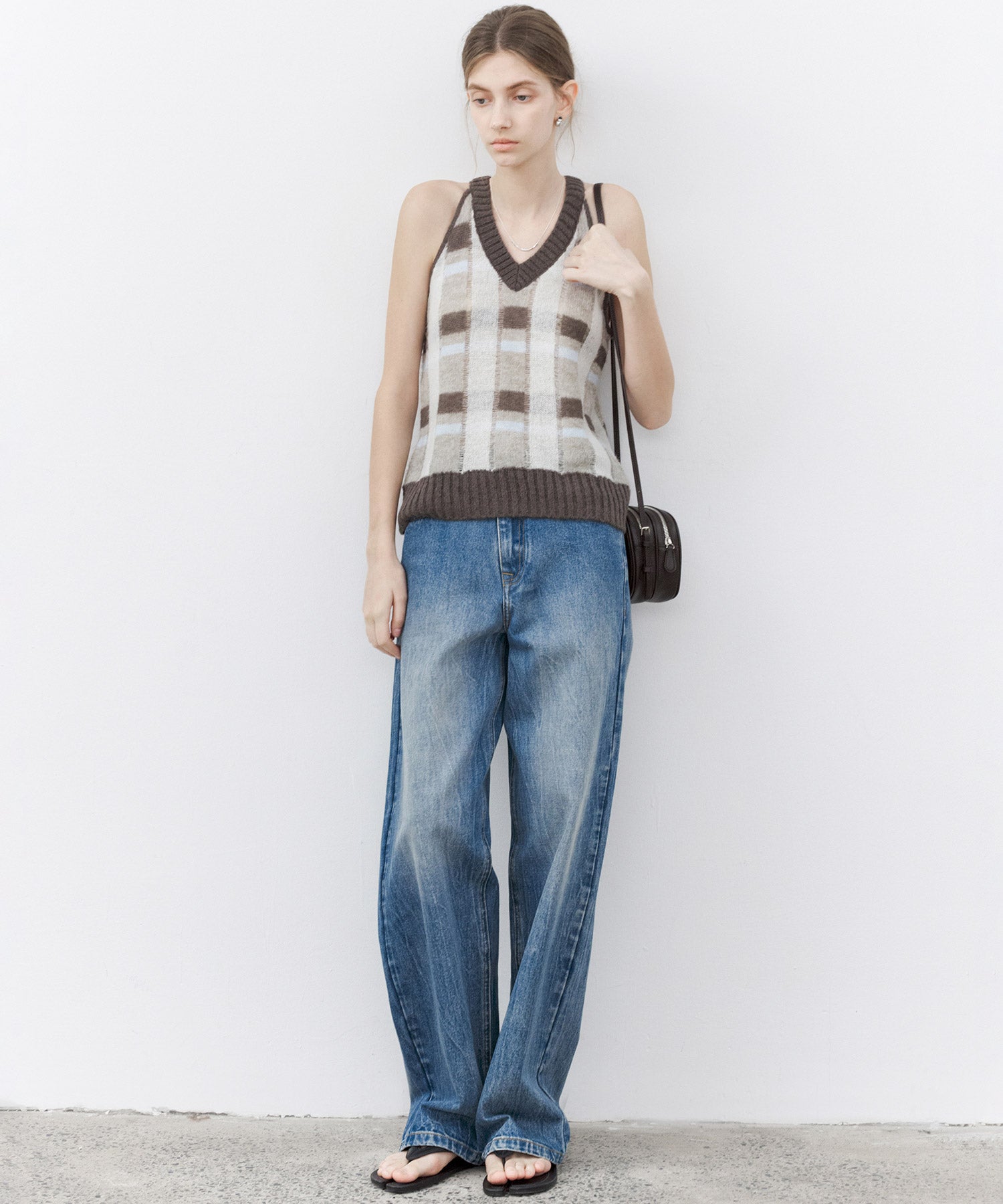 Sheer Check Pattern Knit Tank