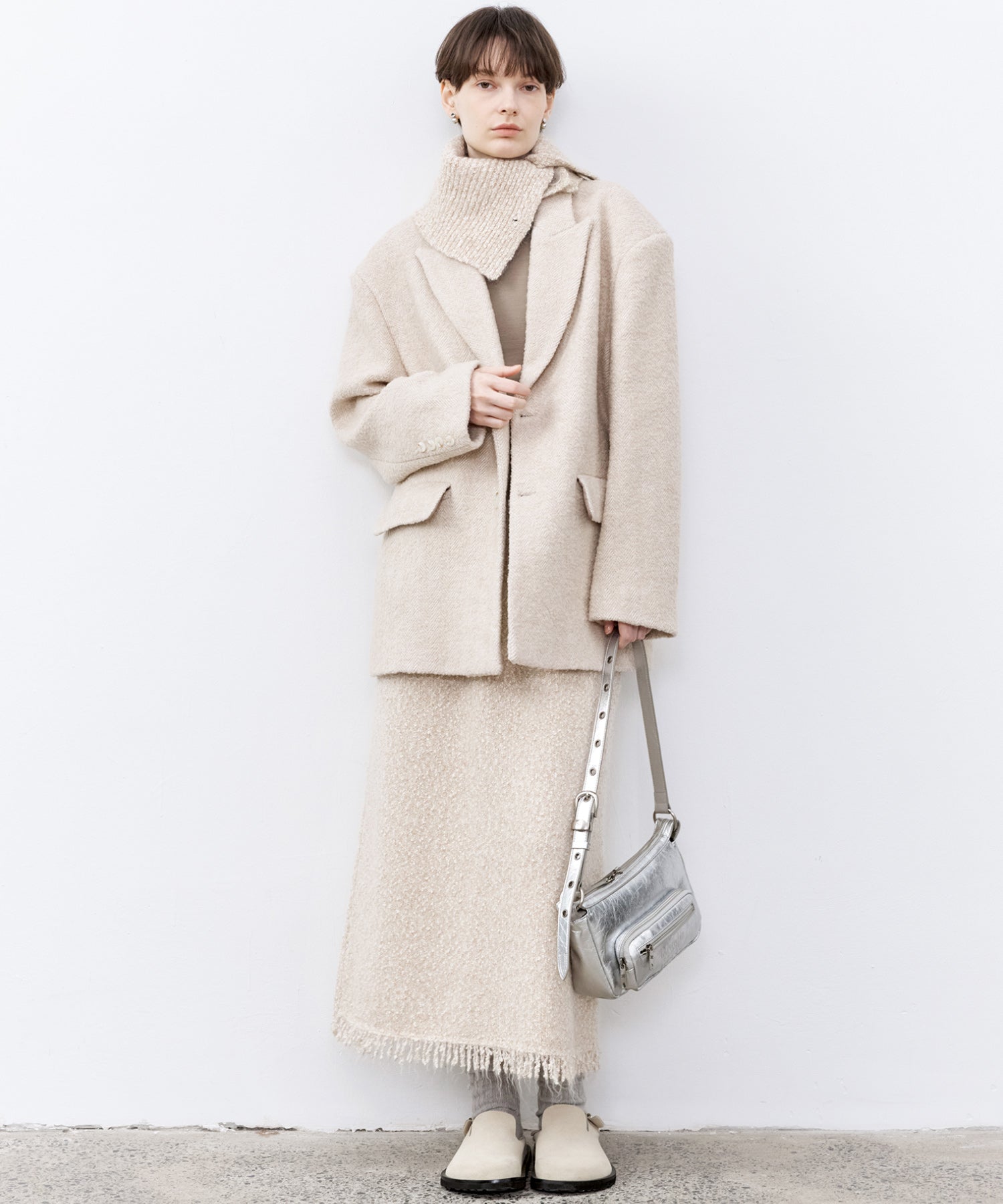 Wool-Blend Oversized Tailored Jacket with Shoulder Pads