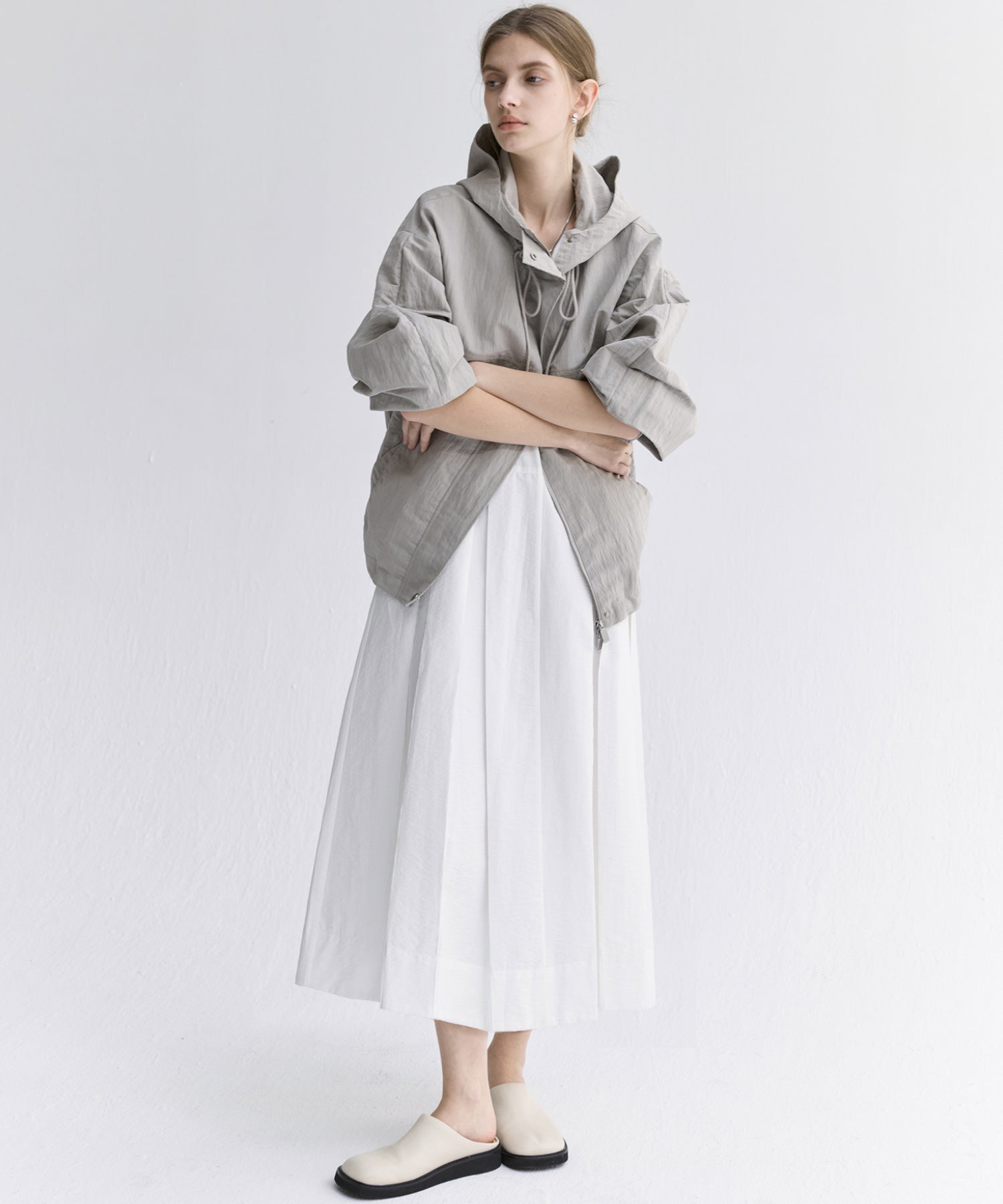 Volume Tuck White Dress