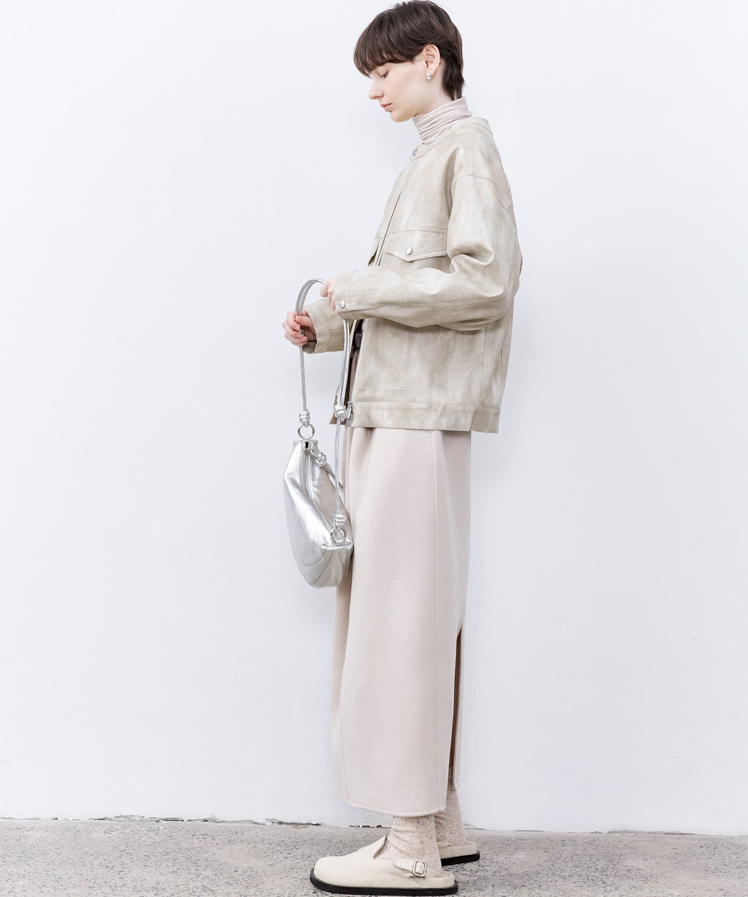 Vintage Grain Washed Faux Leather Panel Jacket