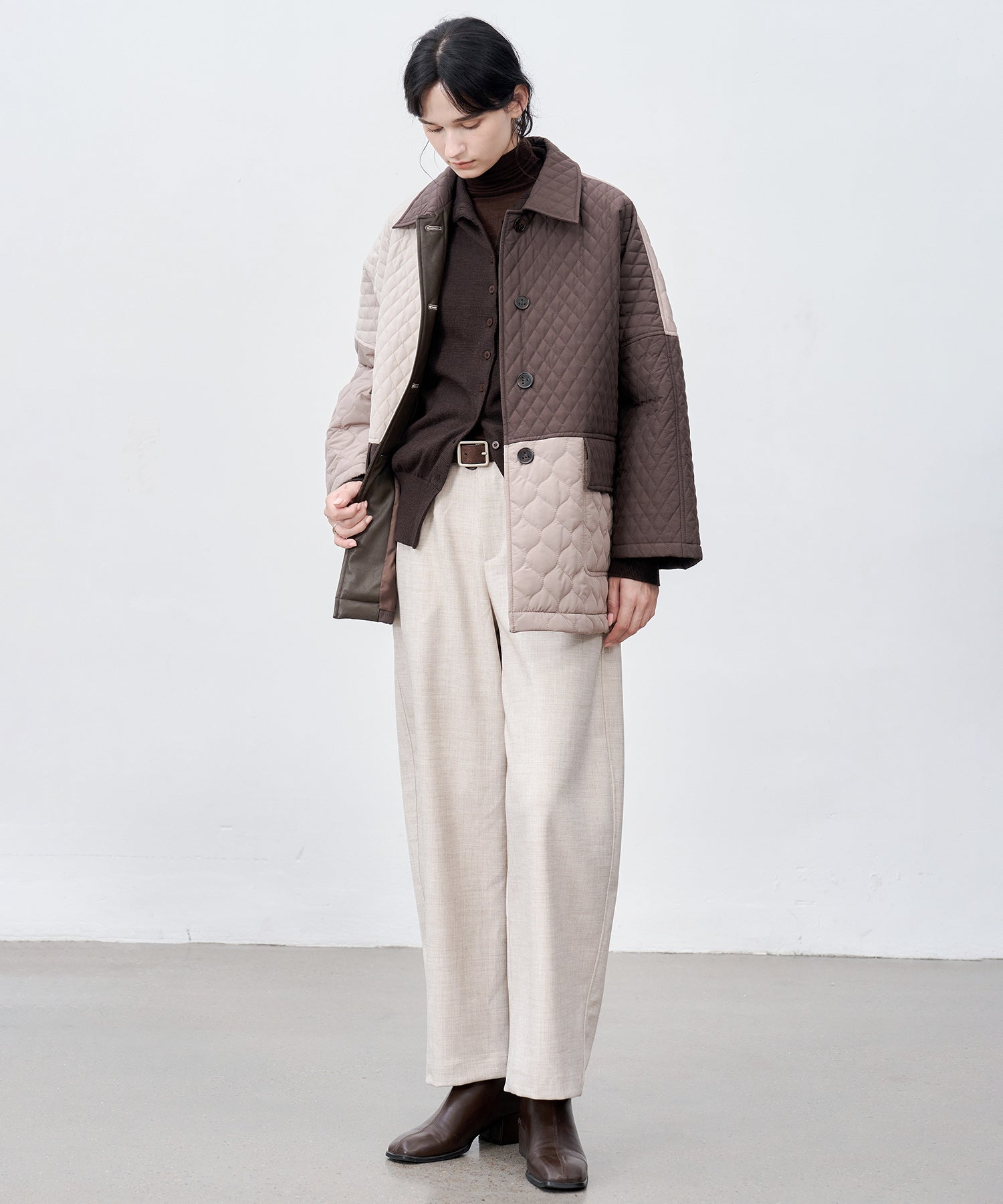 Geometric Colorblock Quilted Jacket