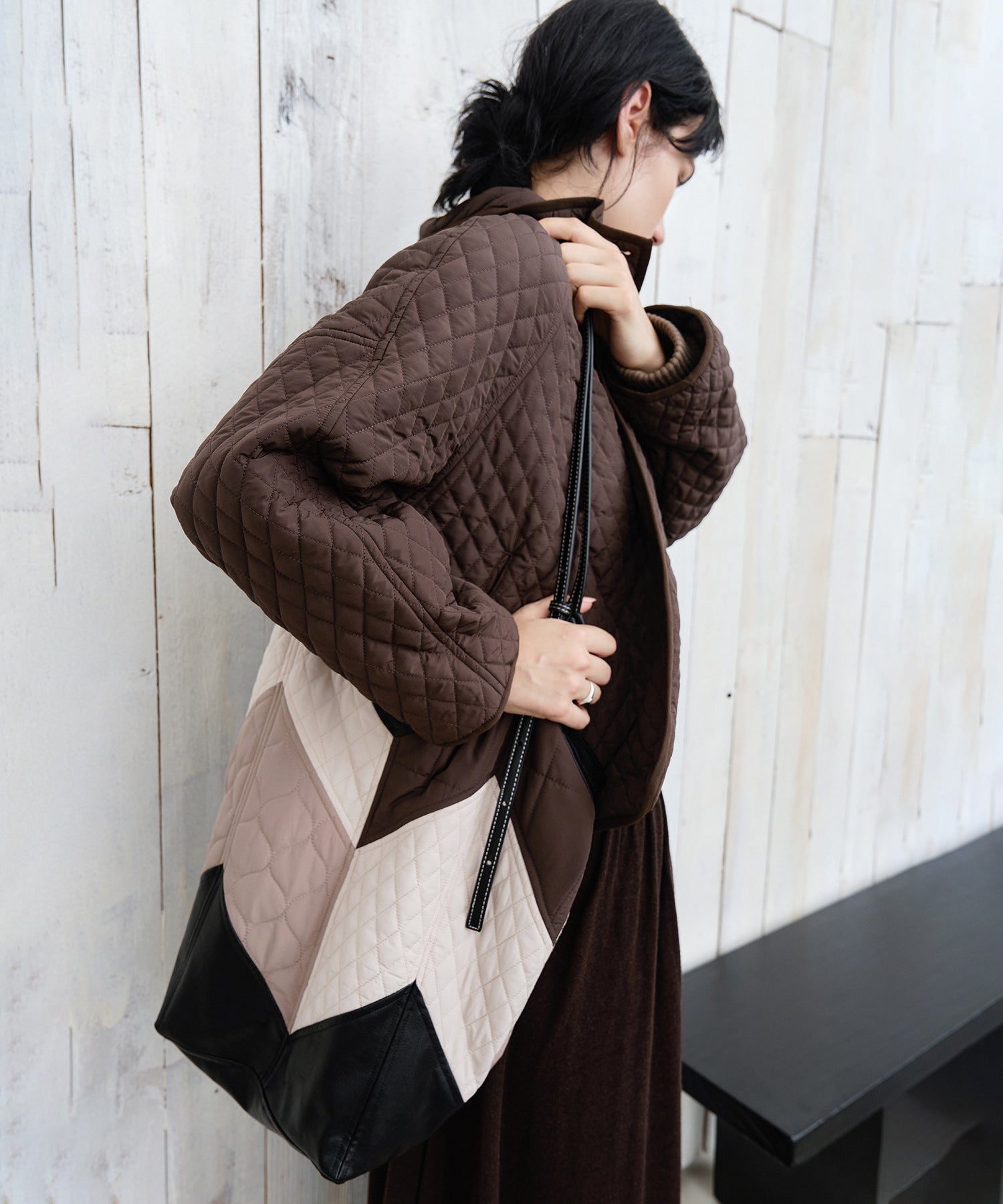 Geometric Colorblock Quilted Tote Bag