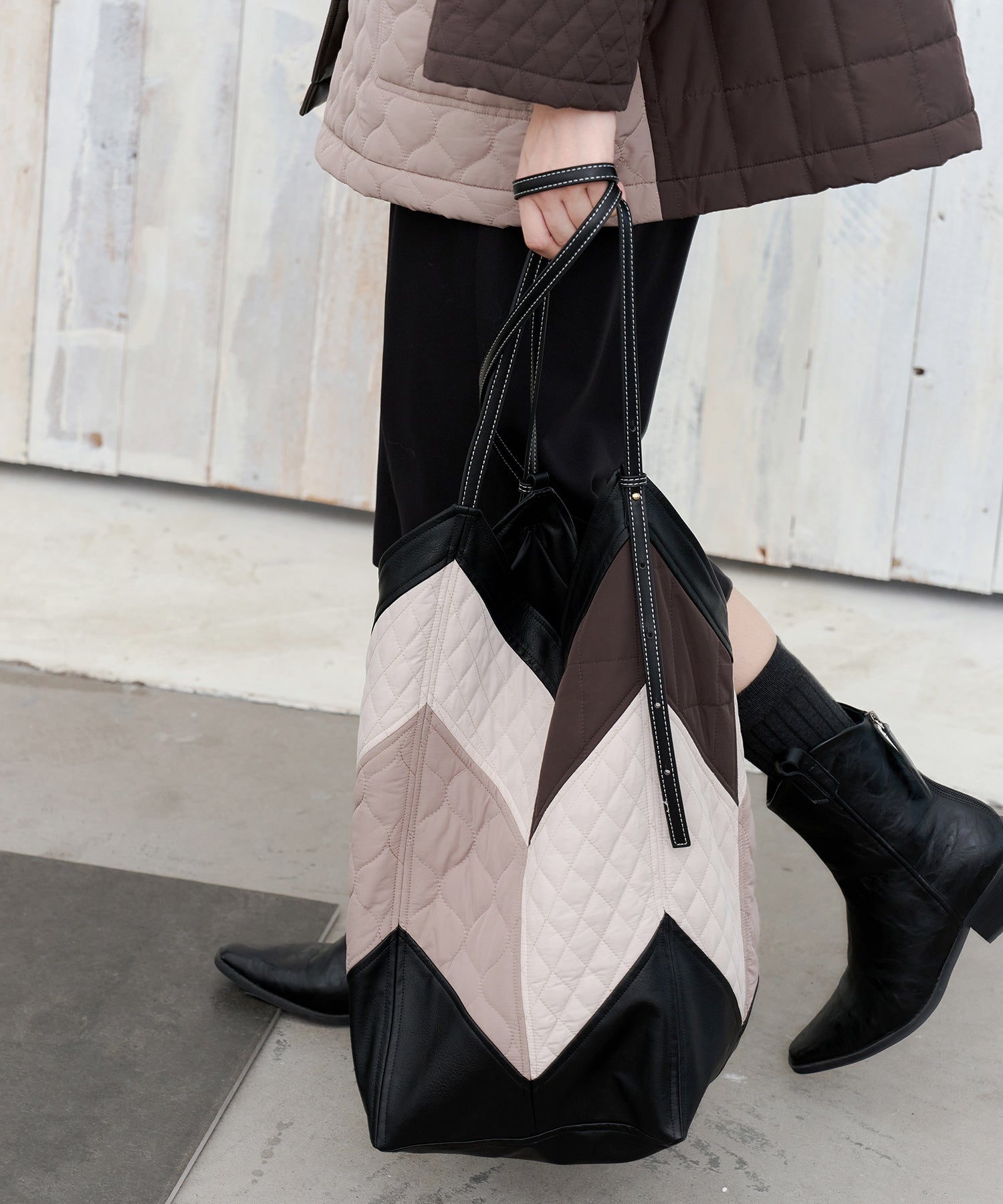 Geometric Colorblock Quilted Tote Bag