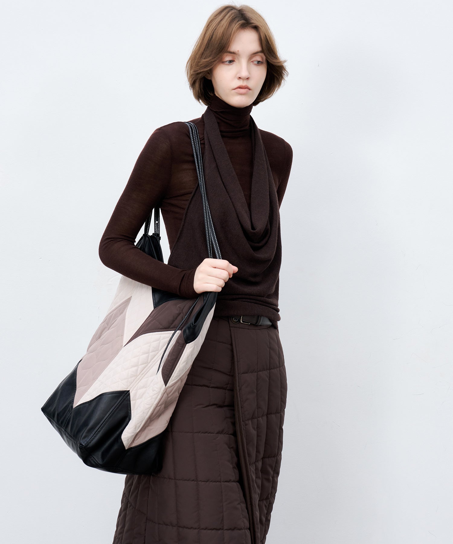 Geometric Colorblock Quilted Tote Bag