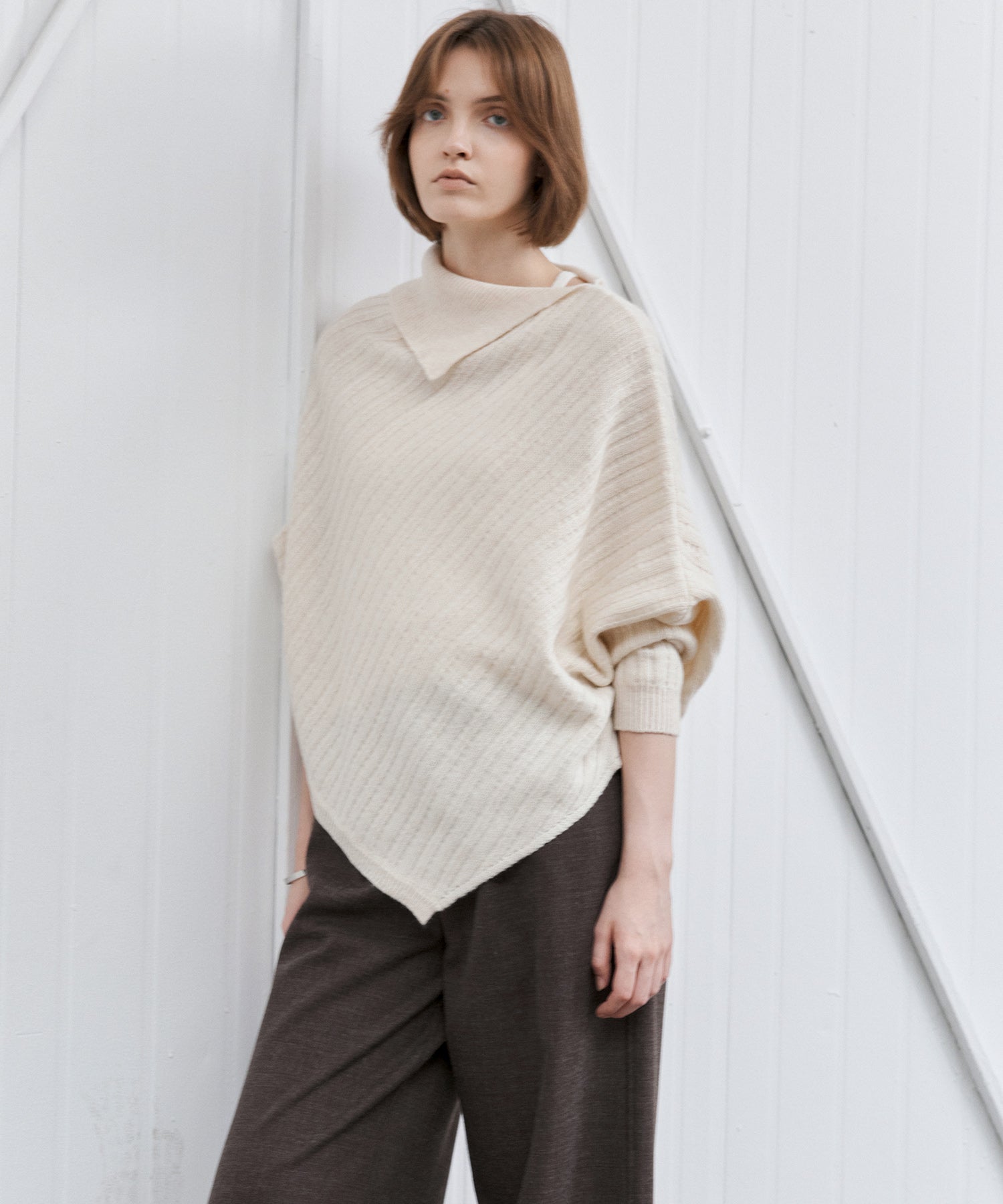 Asymmetric Textured Knit Sweater