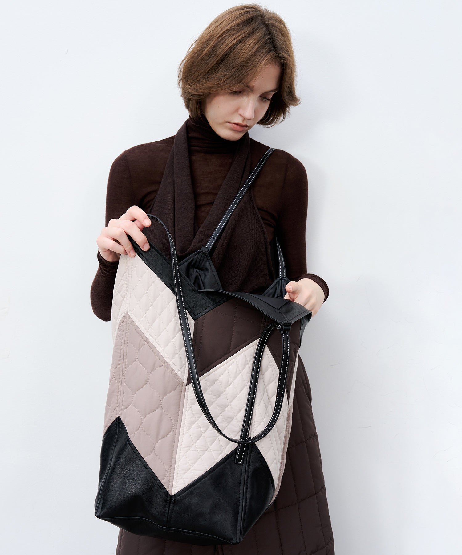 Geometric Colorblock Quilted Tote Bag