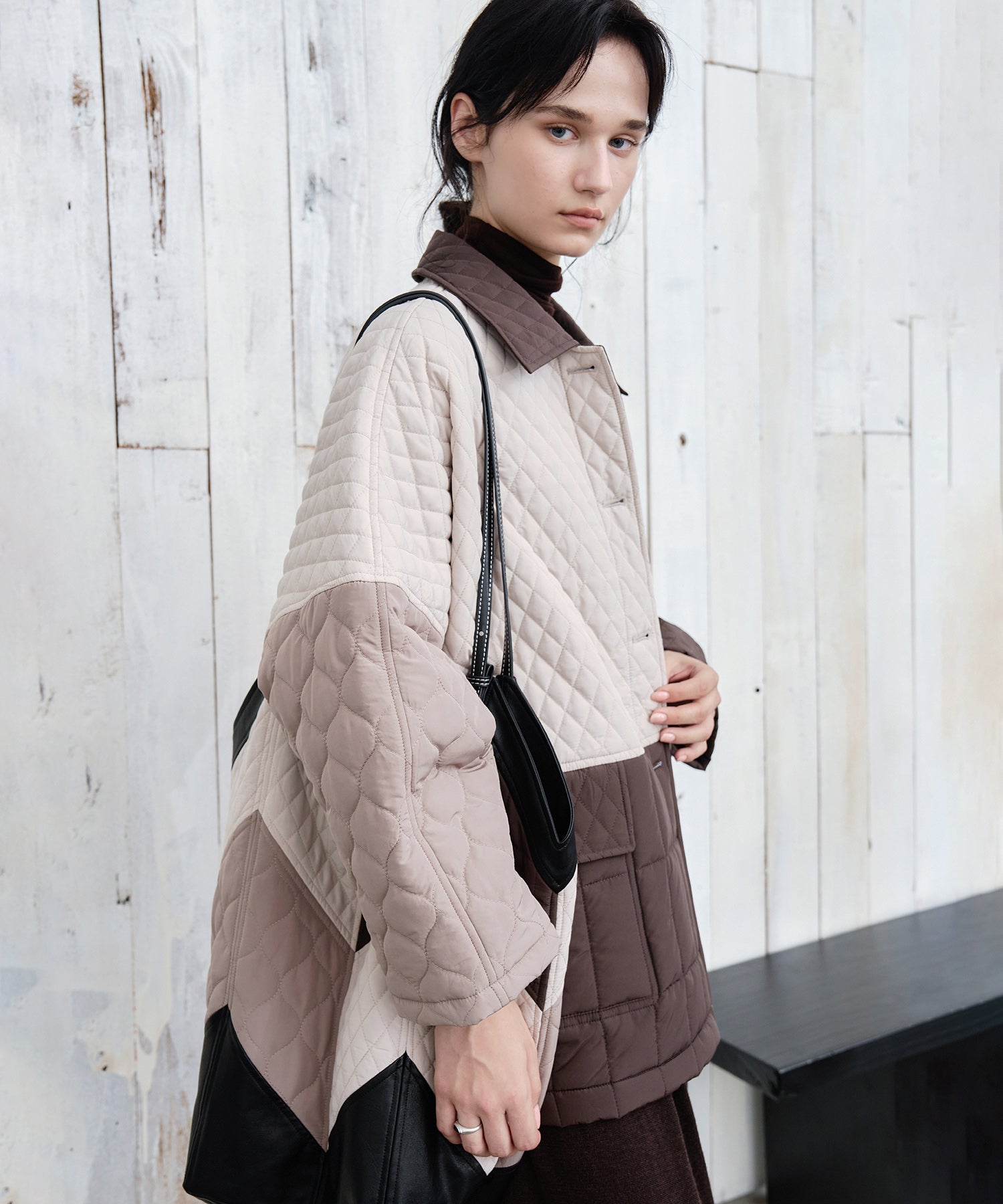 Geometric Colorblock Quilted Jacket