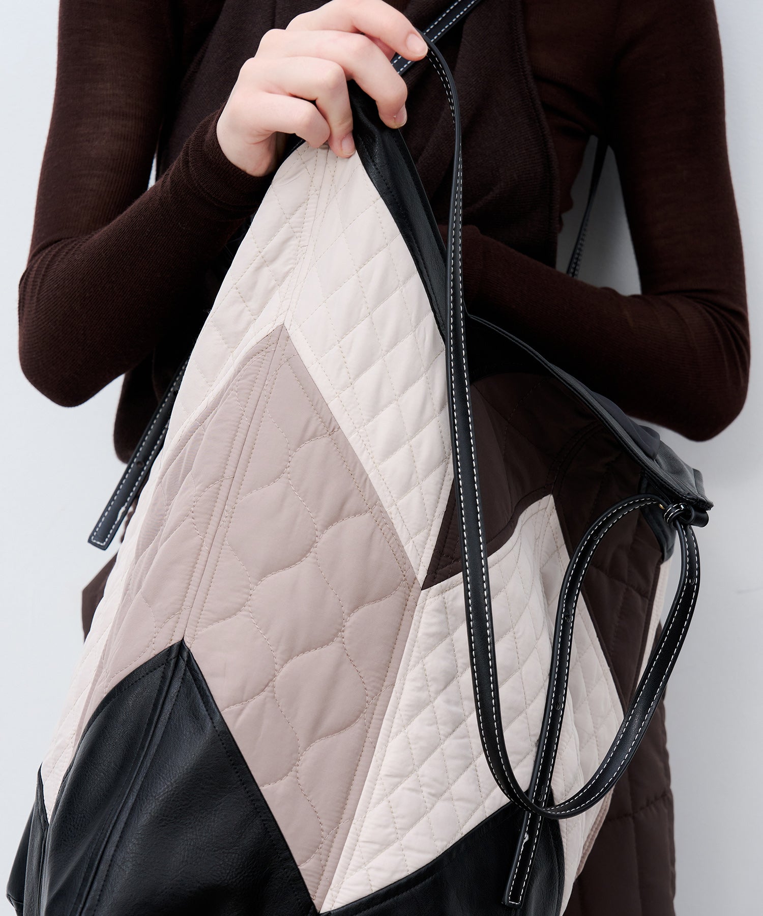 Geometric Colorblock Quilted Tote Bag