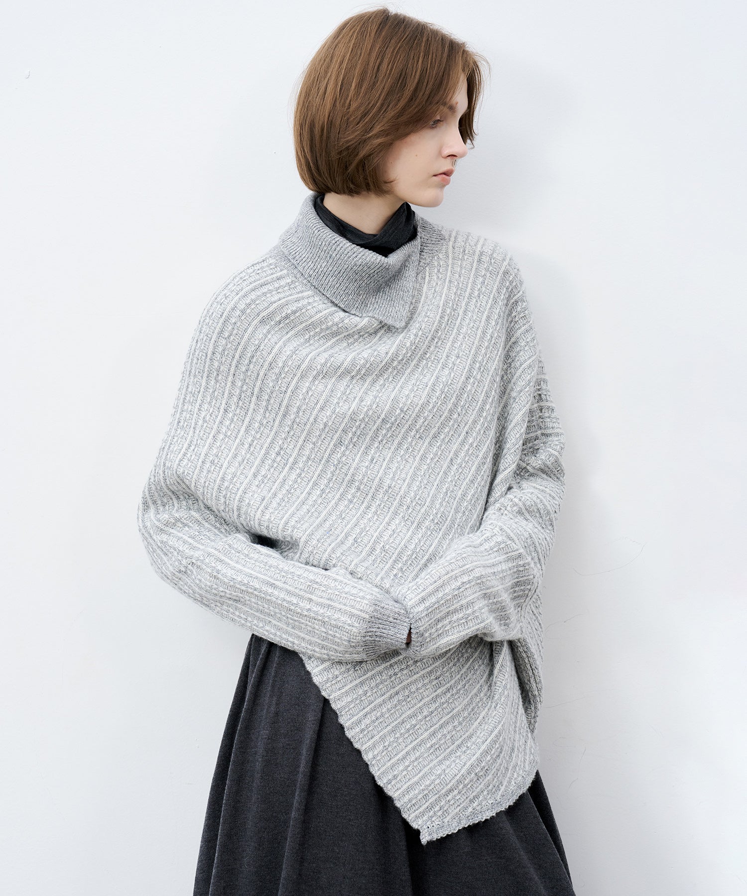 Asymmetric Textured Knit Sweater