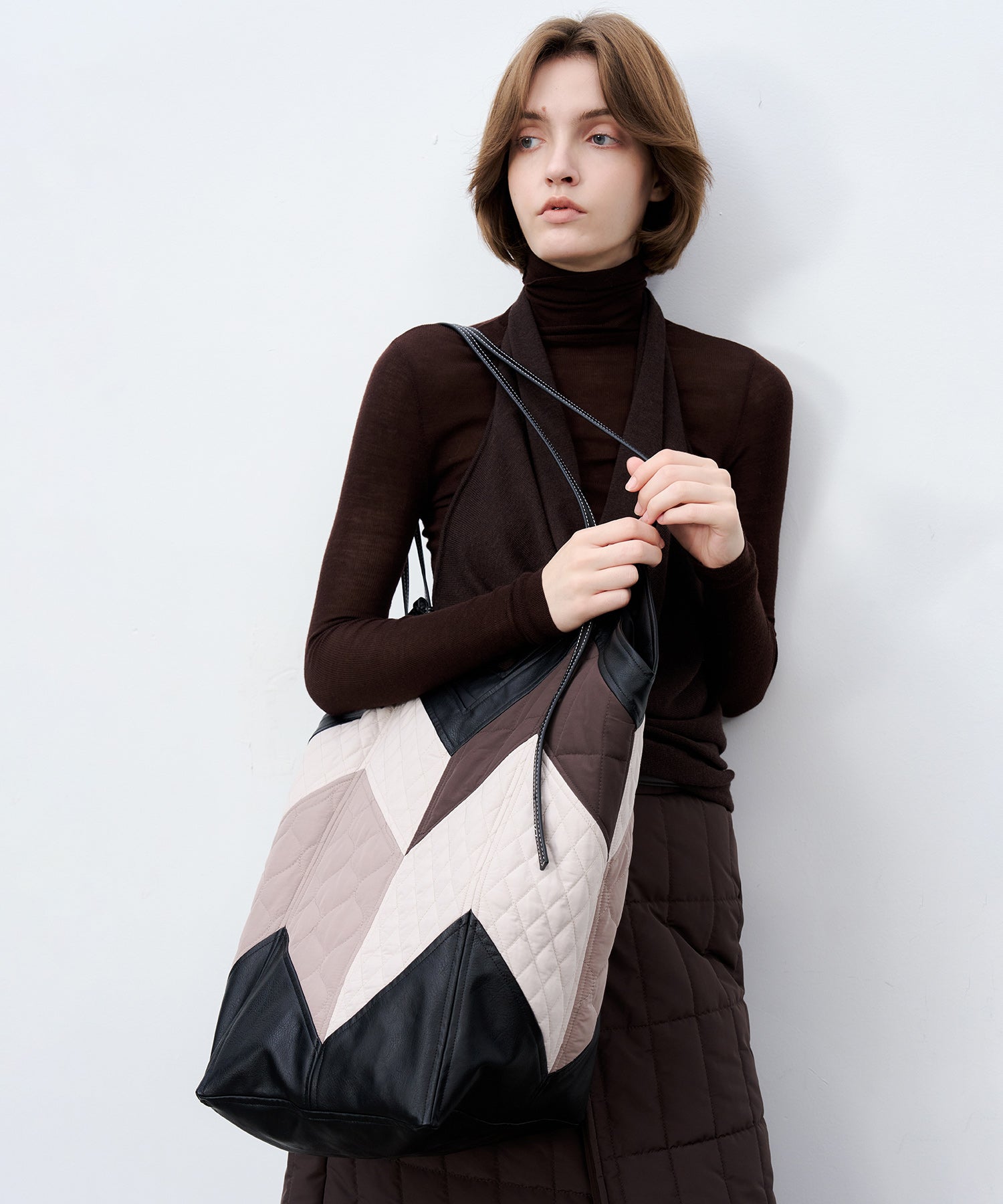Geometric Colorblock Quilted Tote Bag