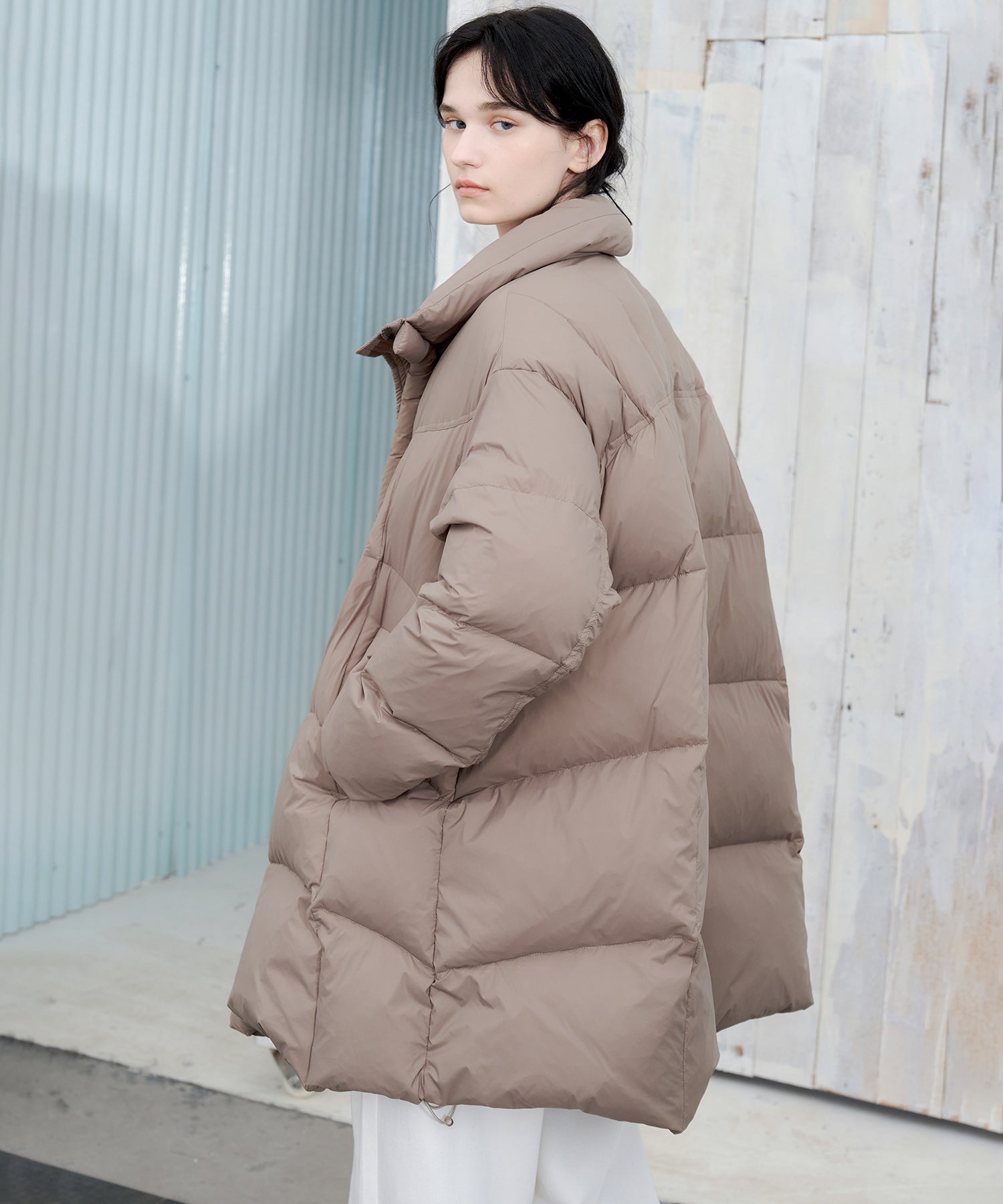 Mid-Length Stand Collar Hooded Oversize Down Coat