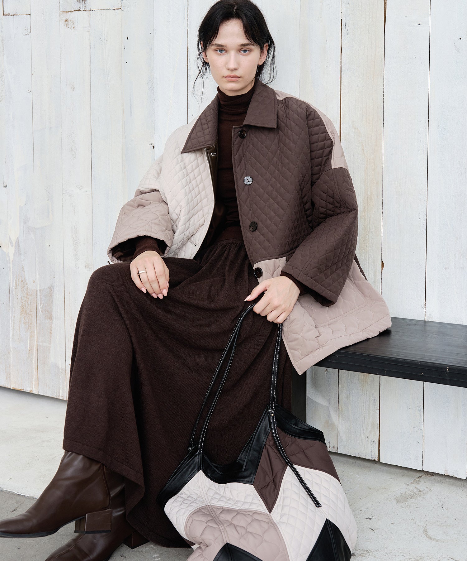 Geometric Colorblock Quilted Jacket