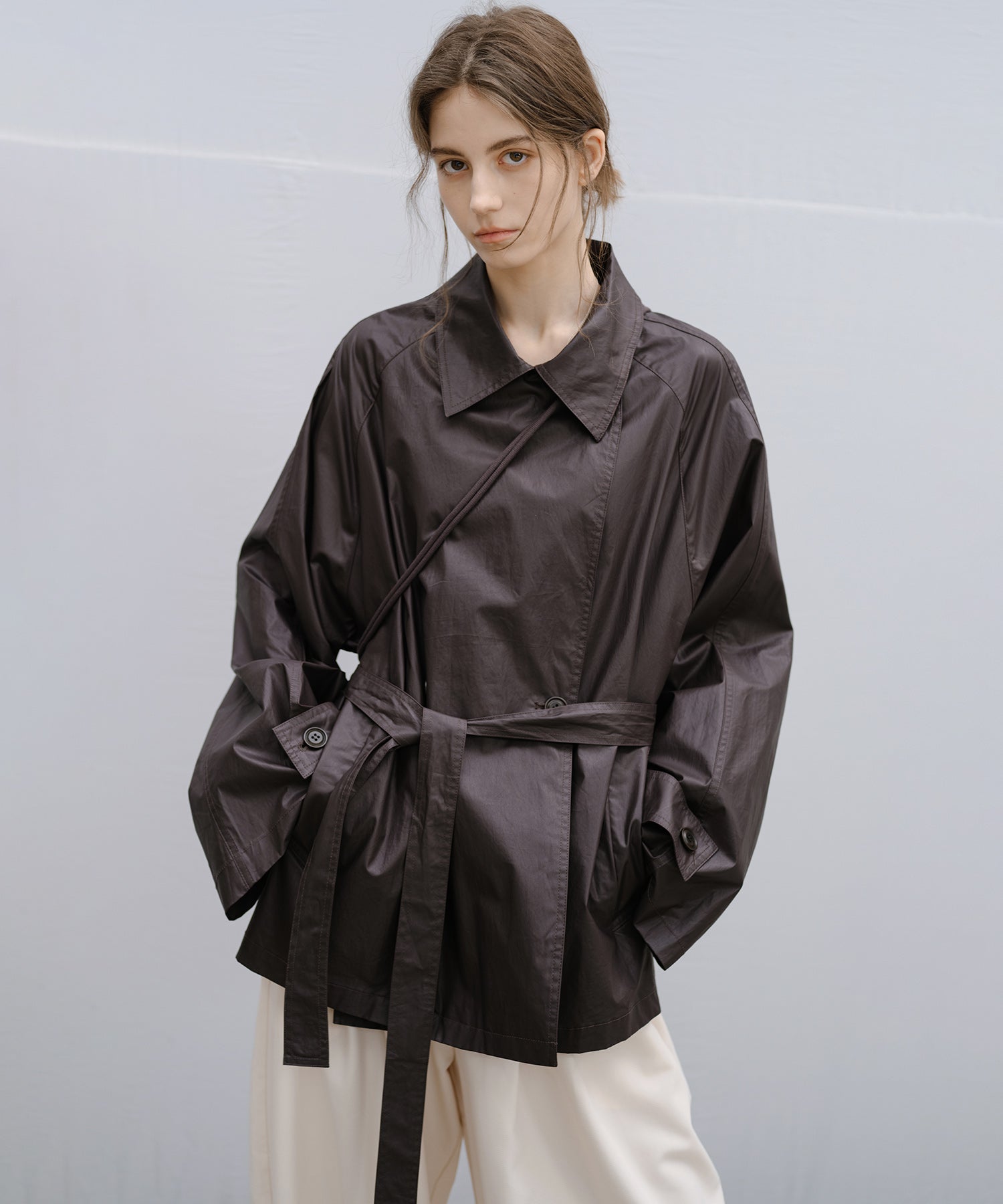 「2月下旬~3月上旬出荷」Belted Cropped Trench Jacket