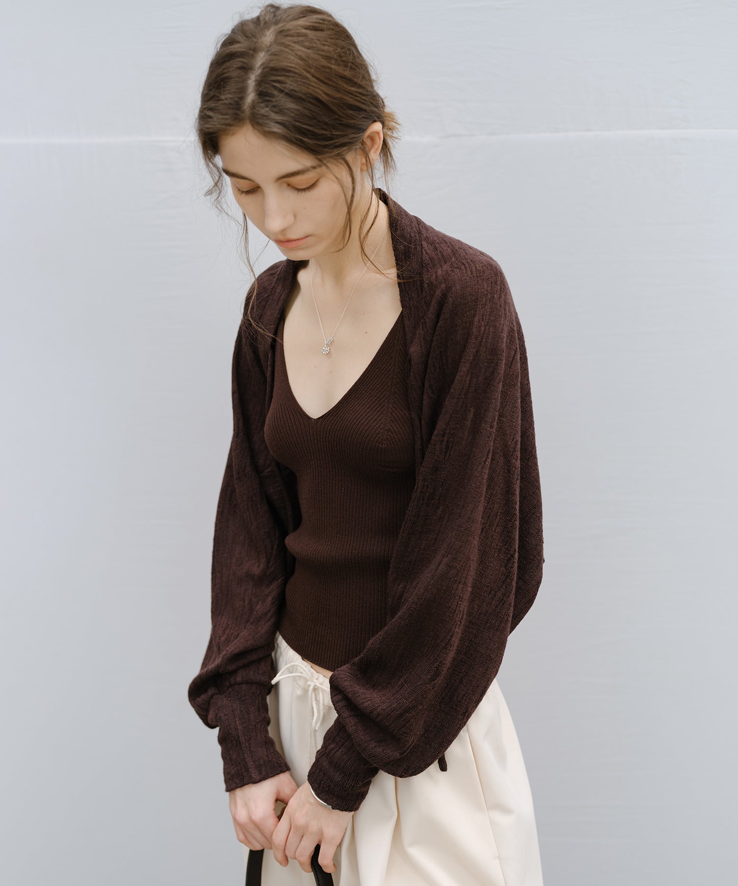 「2月下旬~3月上旬出荷」Textured Sheer Bolero Cardigan