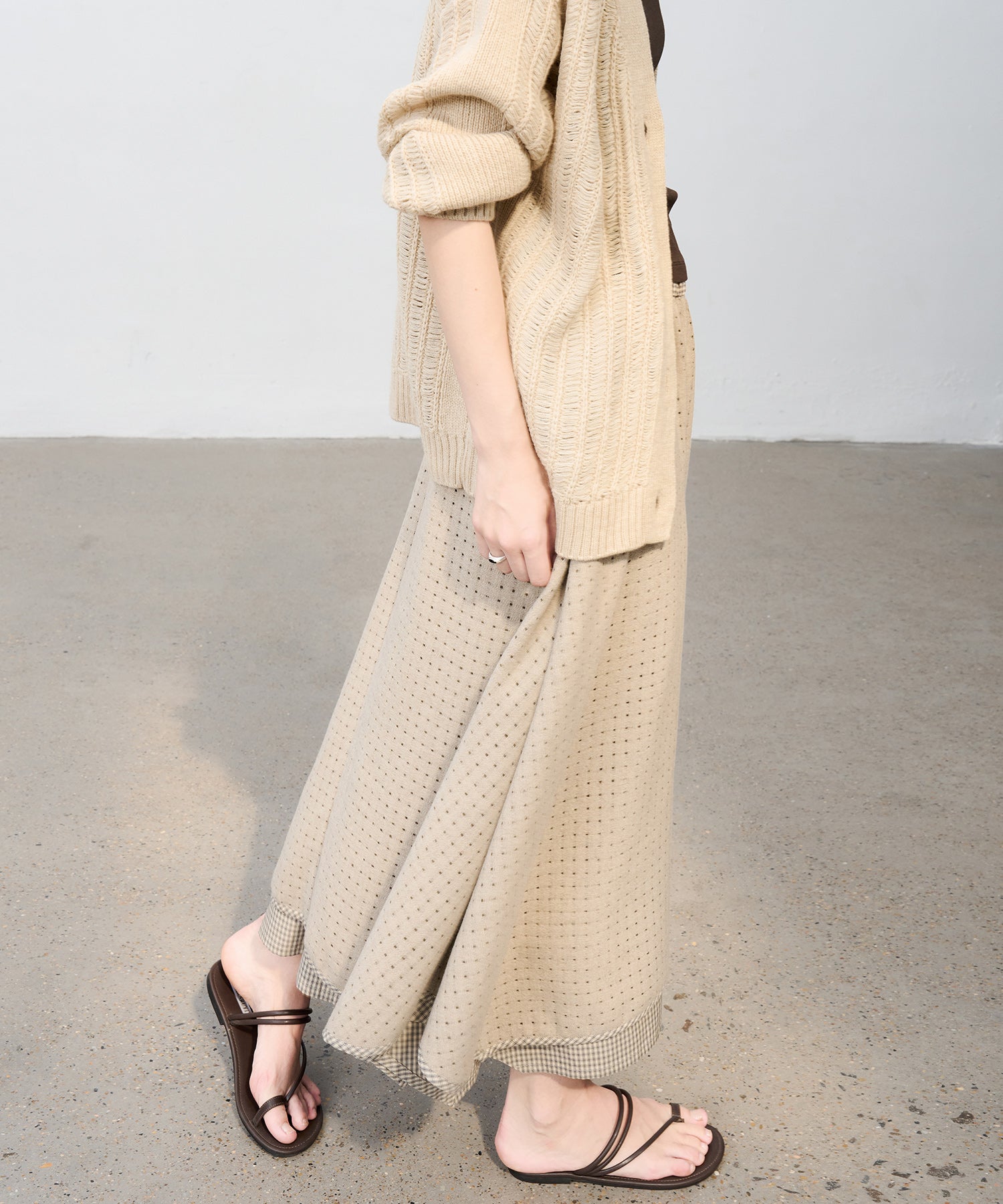 Cut-Out Layered High-Waist A-Line Midi Flare Skirt