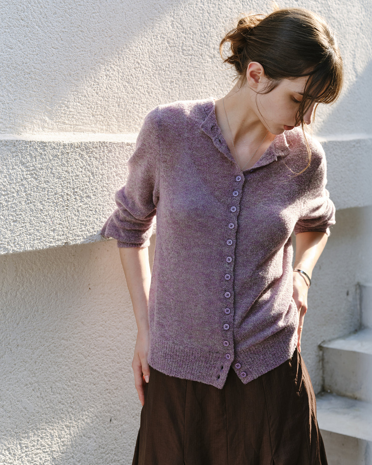 「10月下旬出荷予定」Melange Wool-Blend Multi Button Knit Cardigan