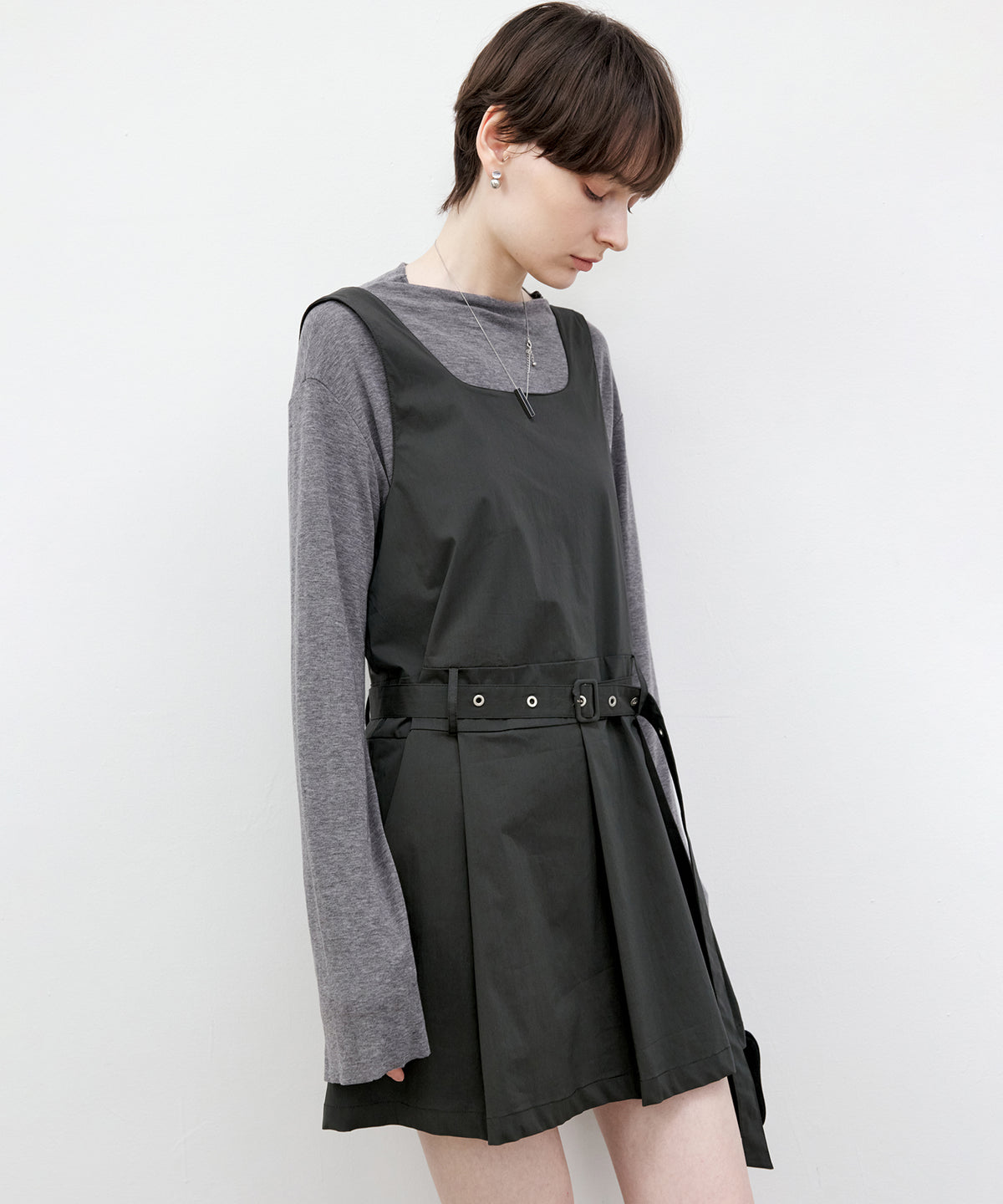 Belted Pleated Mini Dress