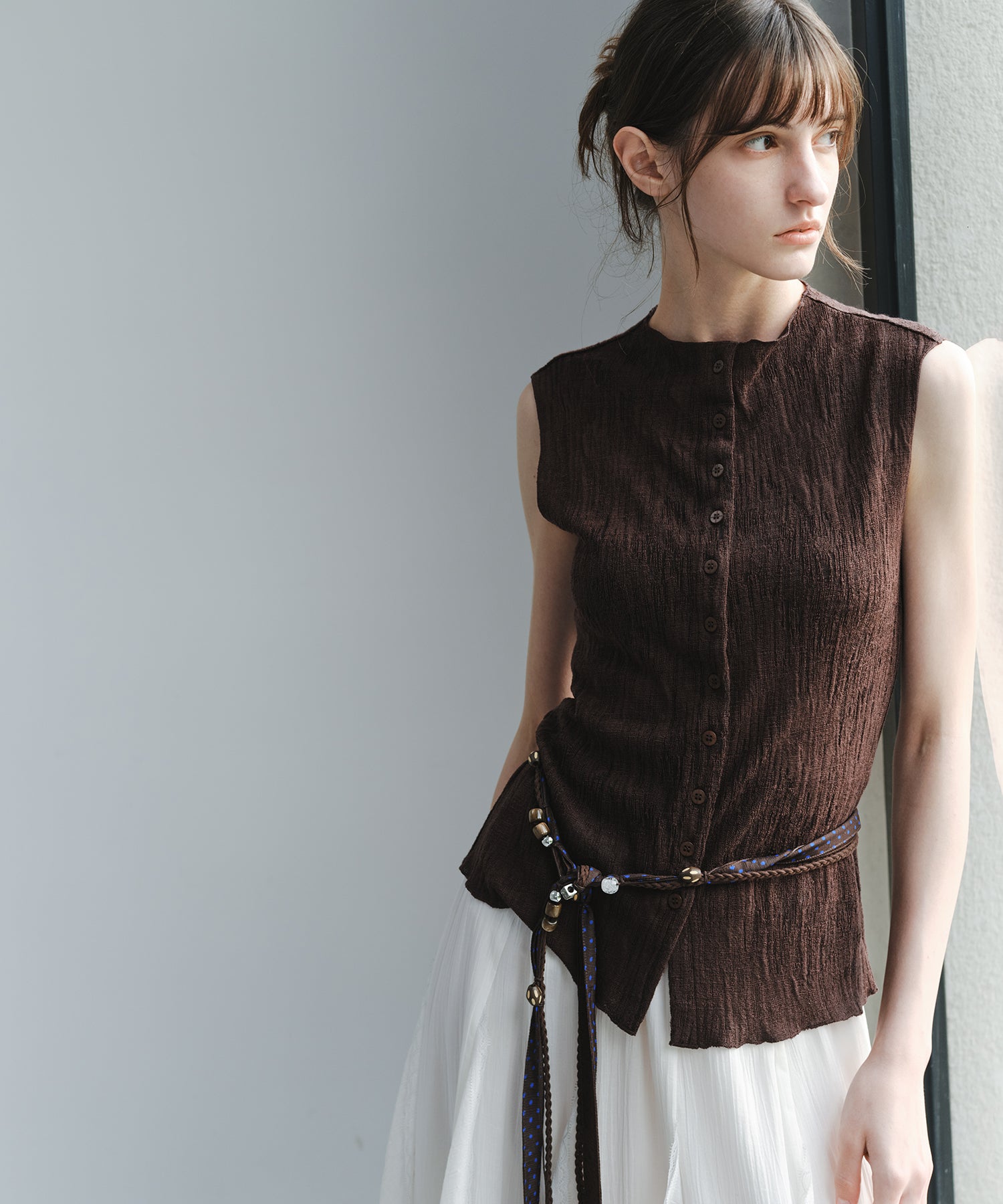 「7月上旬~中旬出荷」Textured Knit Sleeveless Top