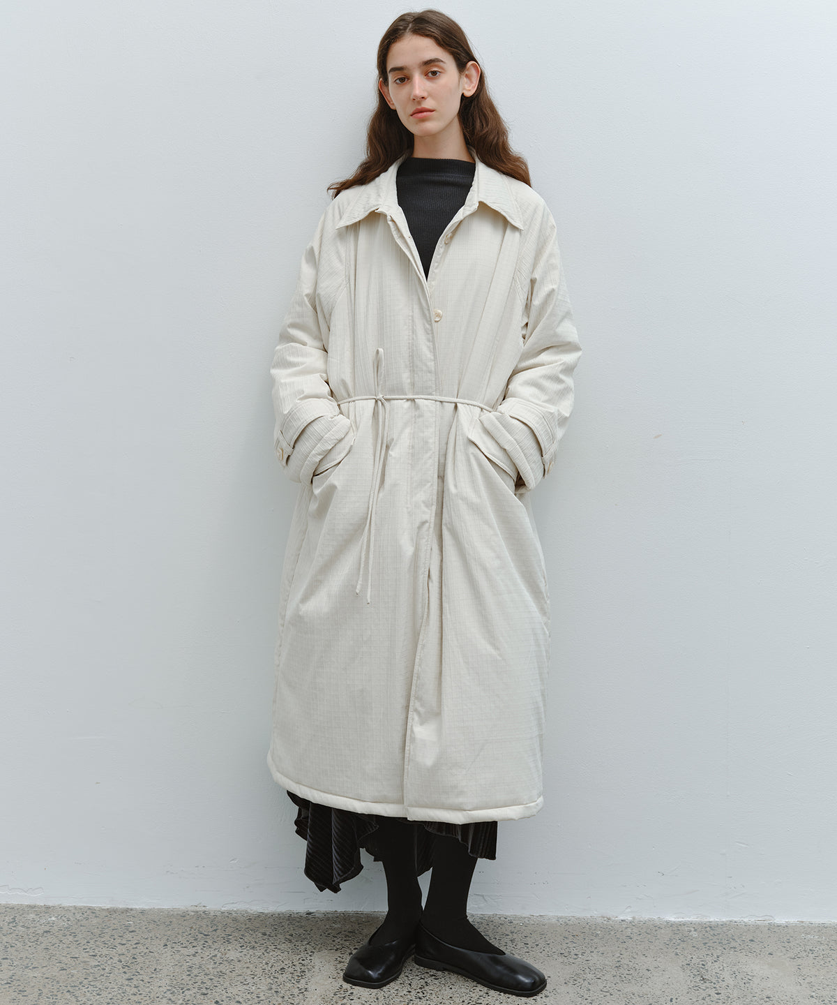 「10月下旬出荷予定」Striped Quilted Belted Long Coat