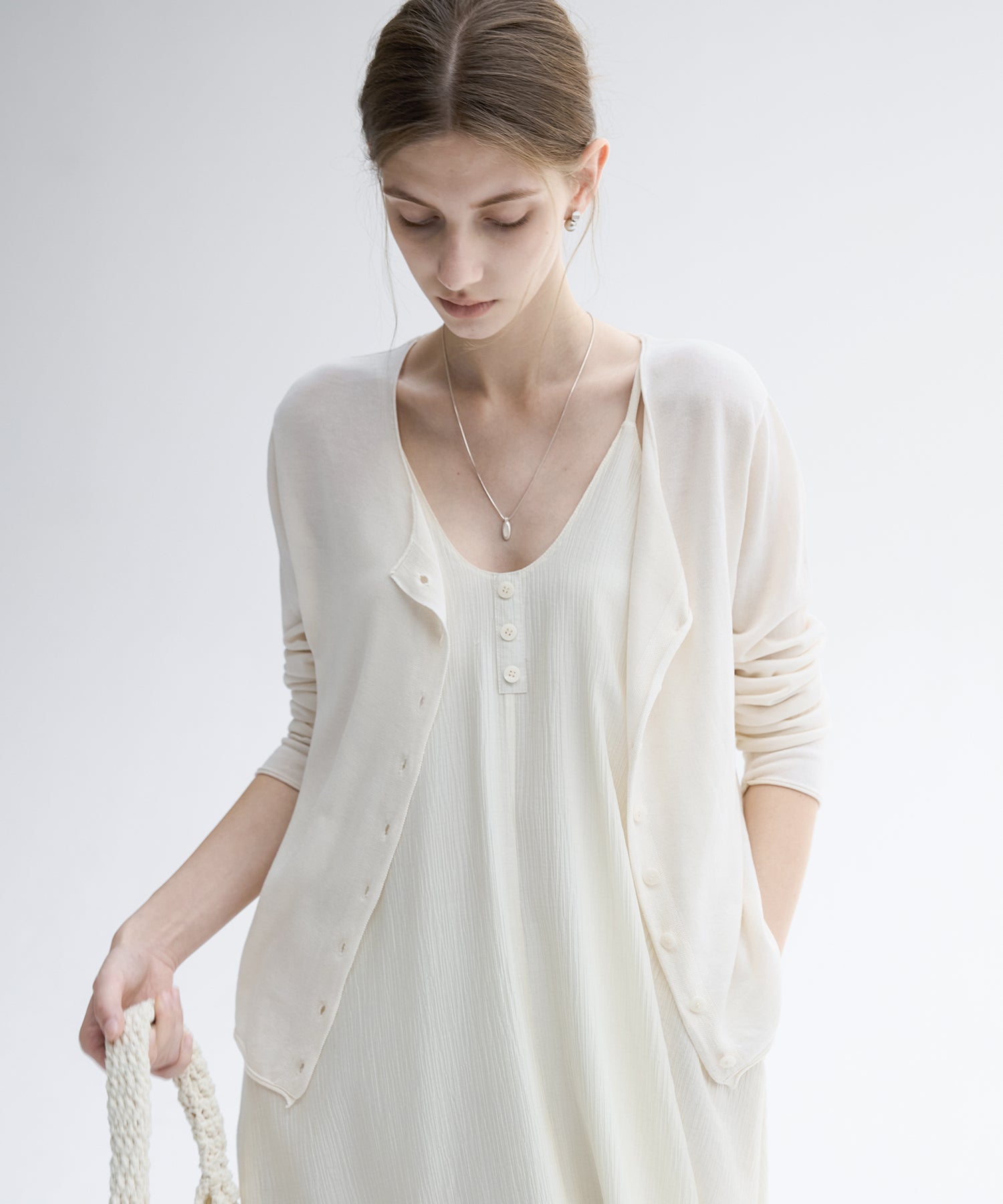 Silk-Blend Lightweight Knit Cardigan