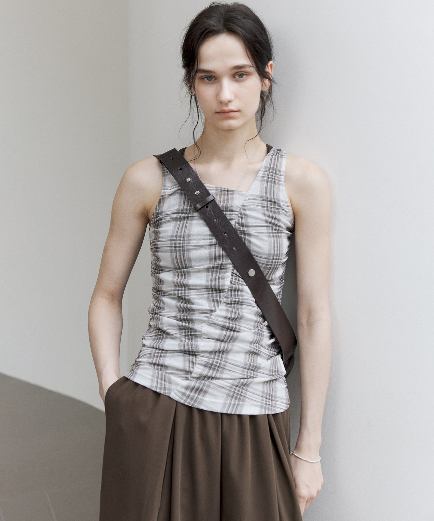 Asymmetric Gather Sheer Sleeveless Top