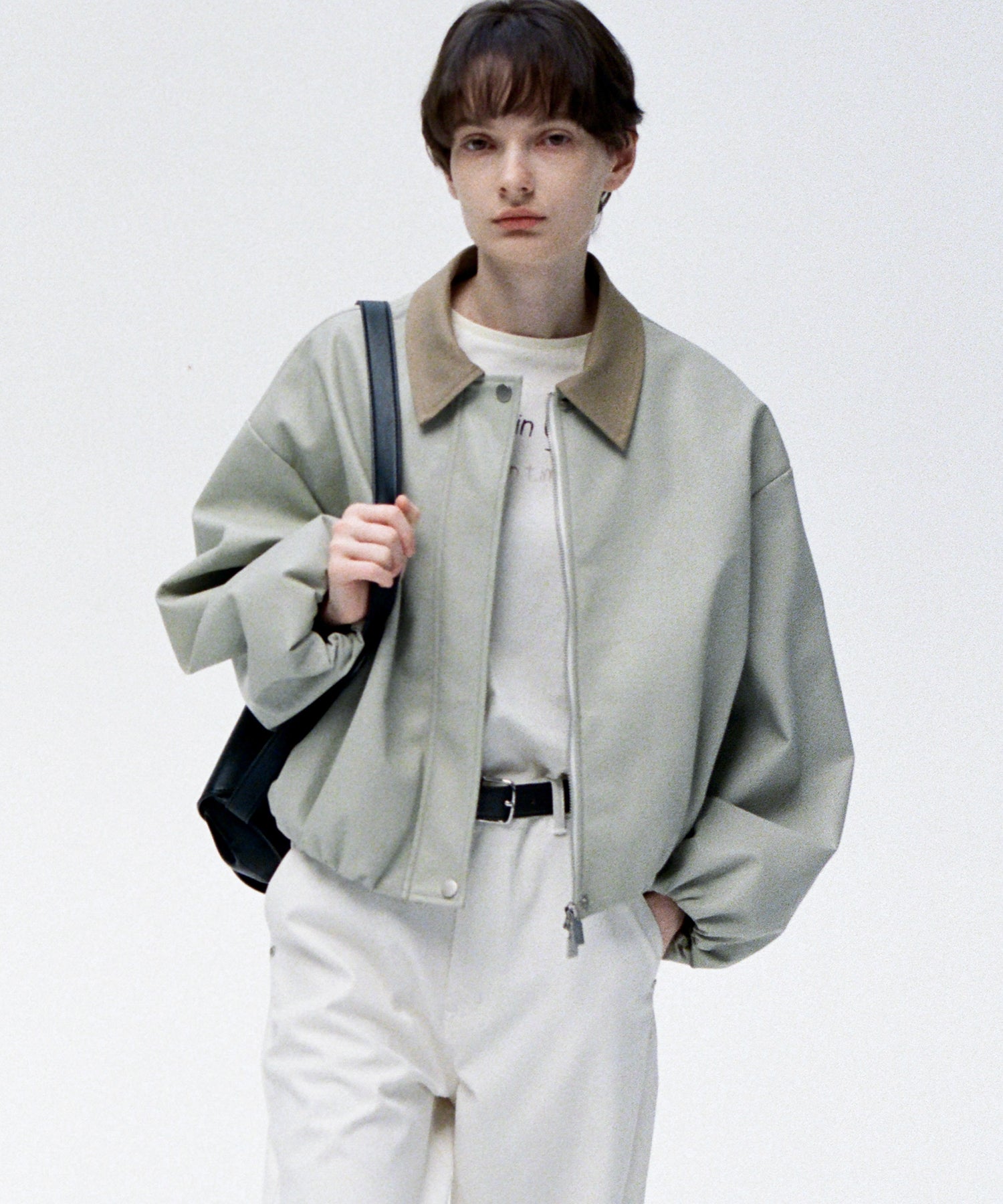 Contrast Collar Cropped Faux Leather Jacket