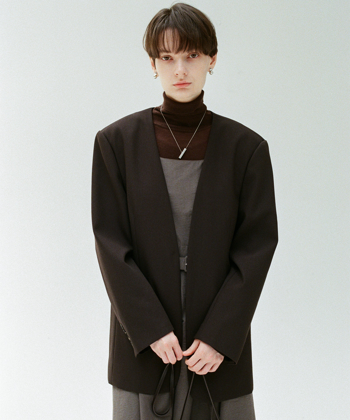 Collarless Oversized Tailored Jacket