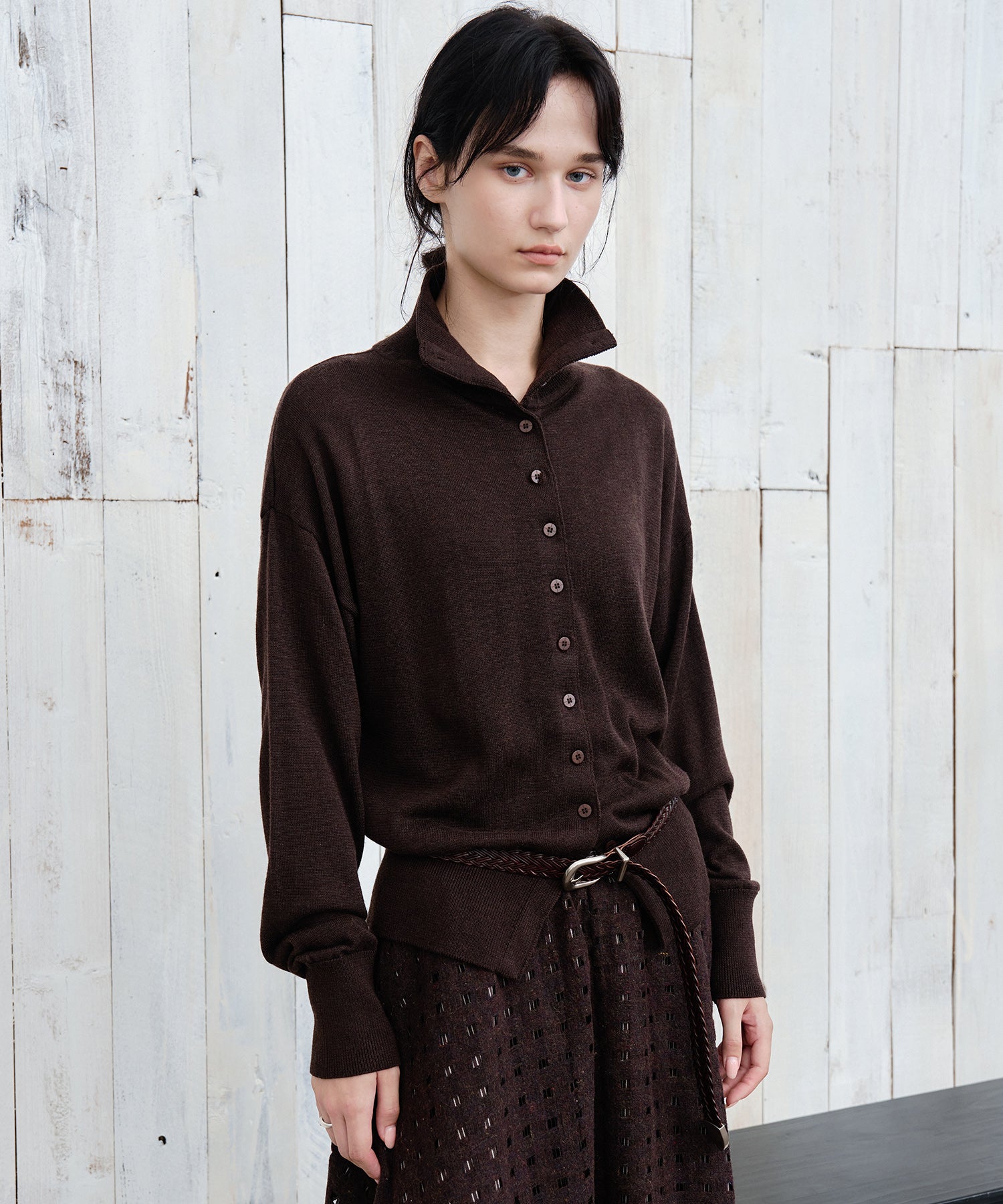 High Neck Lightweight Knit Cardigan Sweater