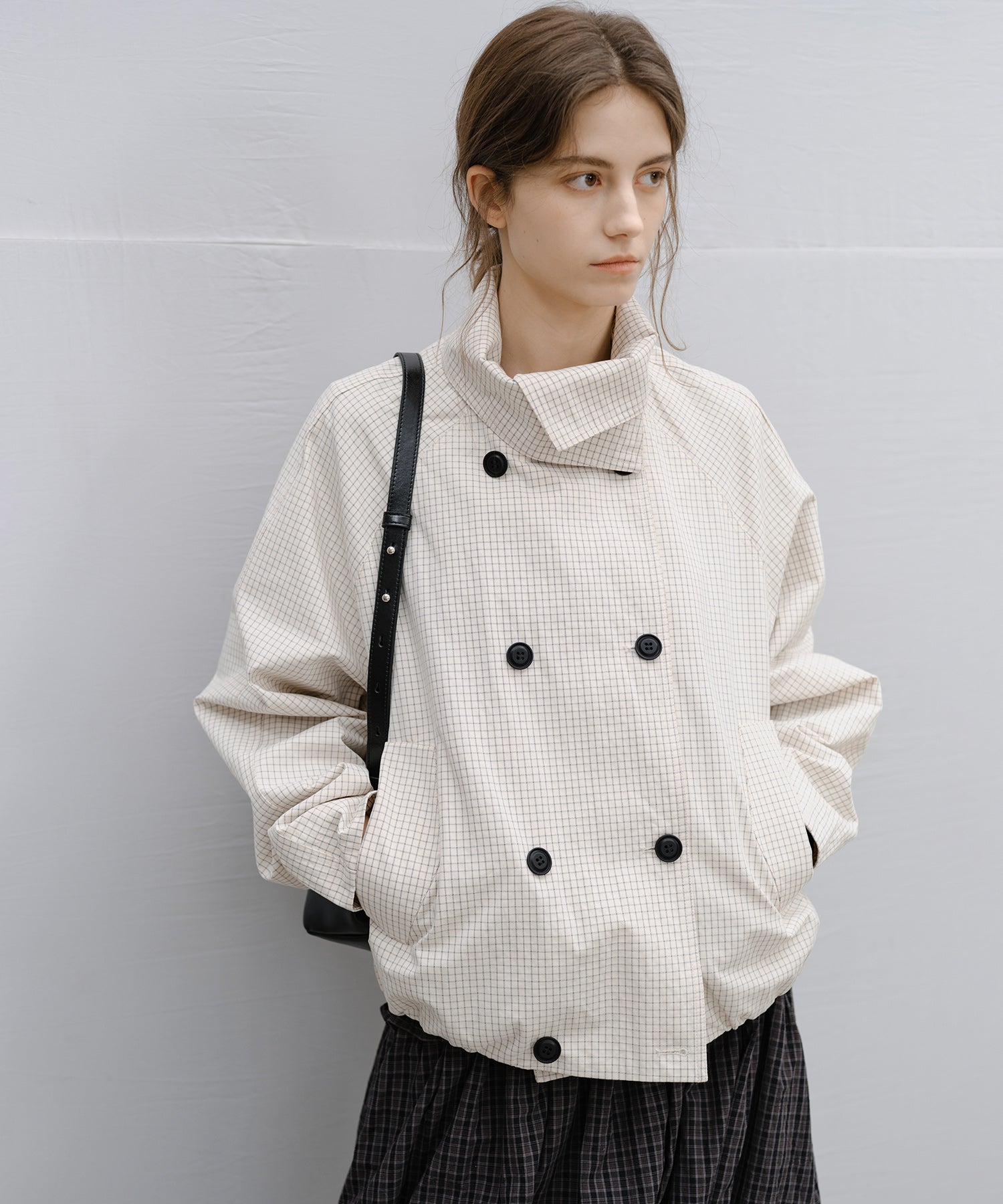 「2月下旬~3月上旬出荷」Double-Breasted Check Cropped Jacket