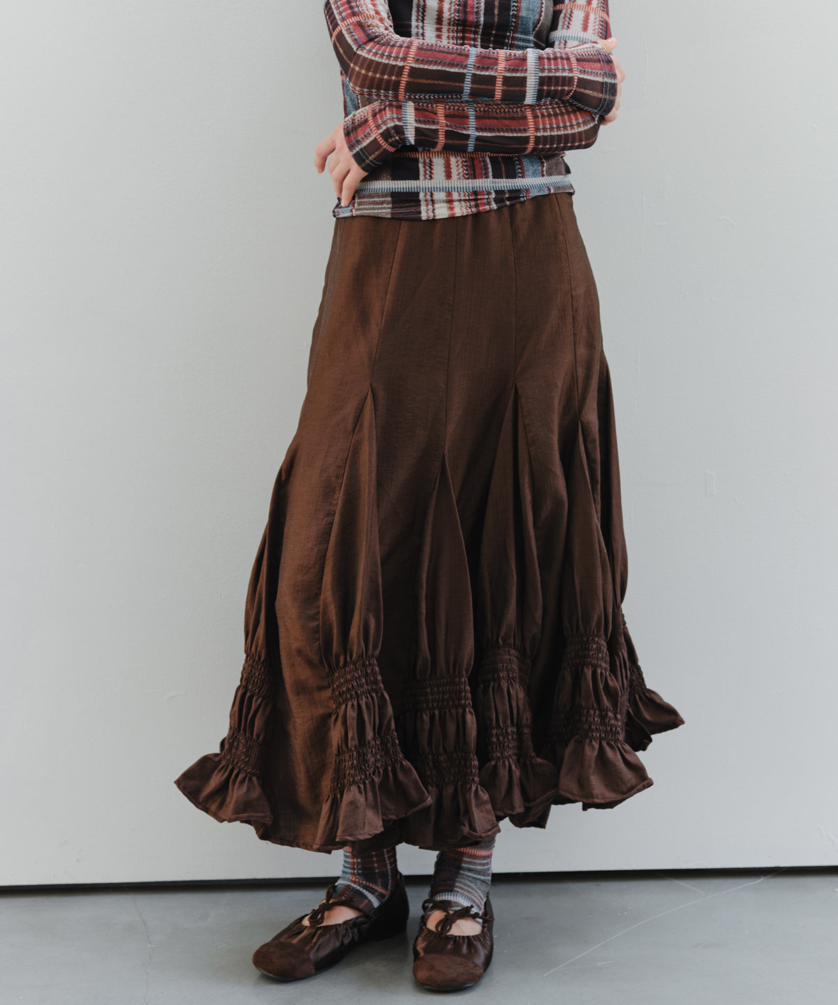 「9月下旬出荷予定」Paneled Shirred Hem A-Line Skirt