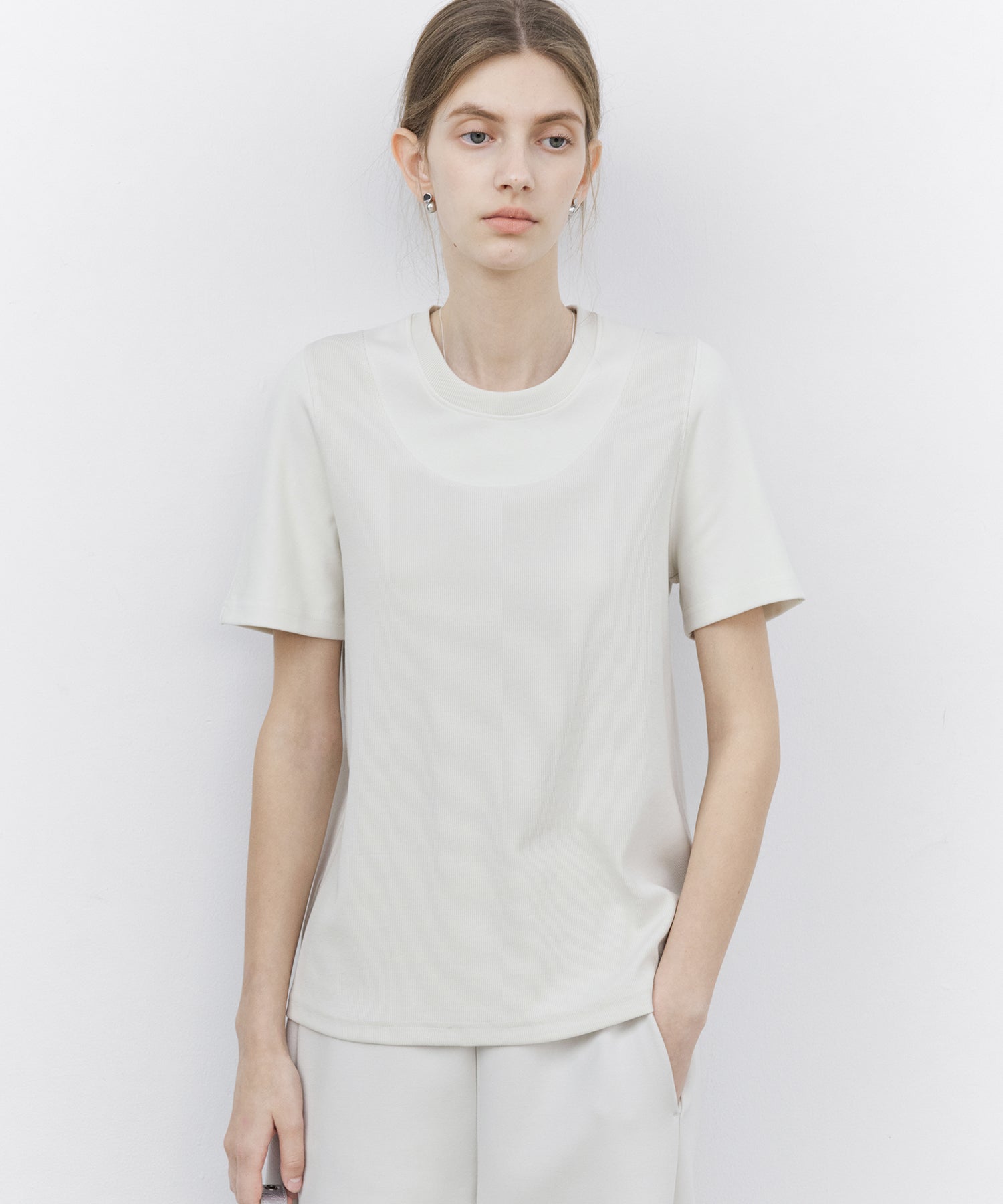 Layered-Look Panel Short Sleeve T-Shirt