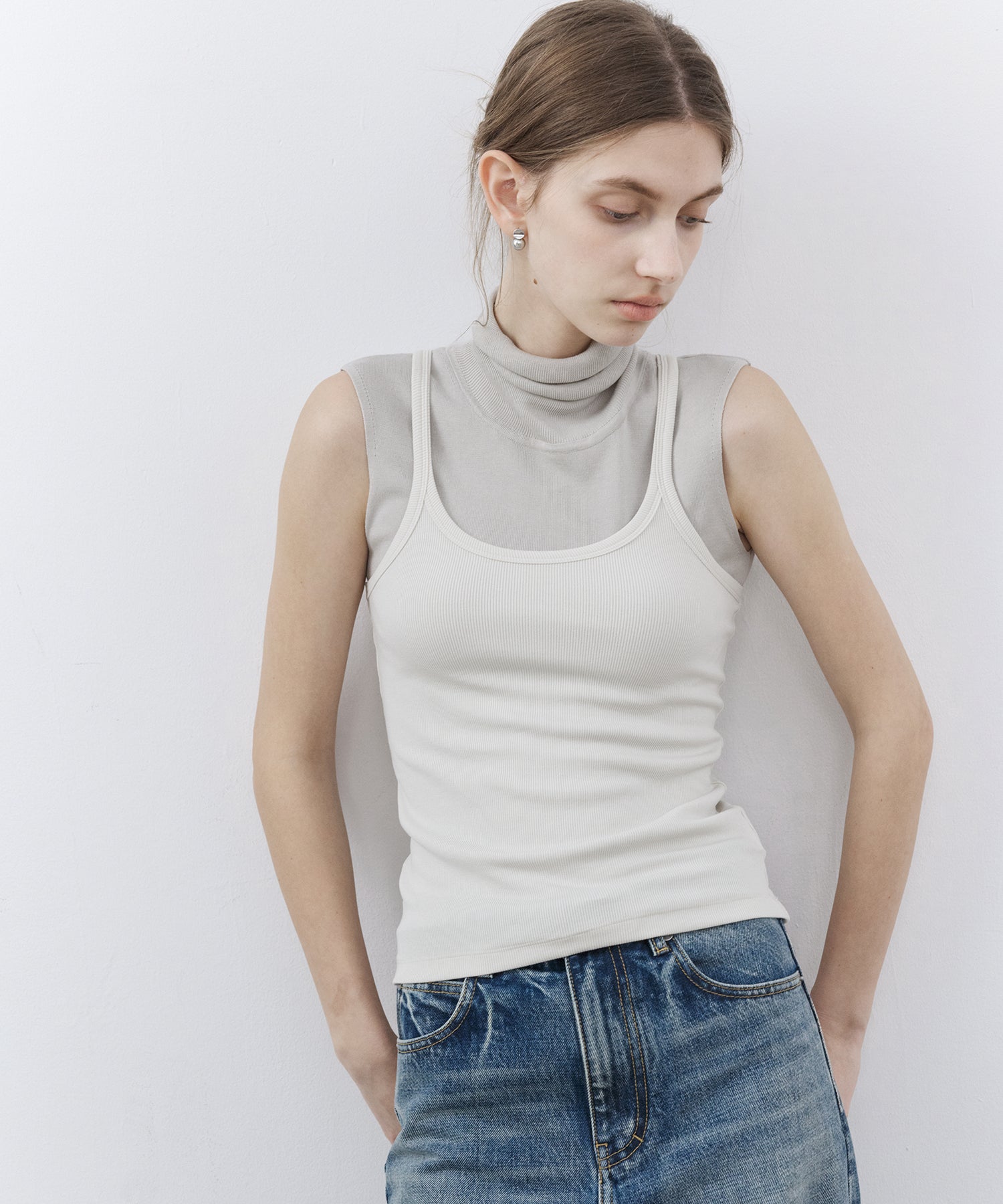 Stretch Ribbed U-Neck Tank Top