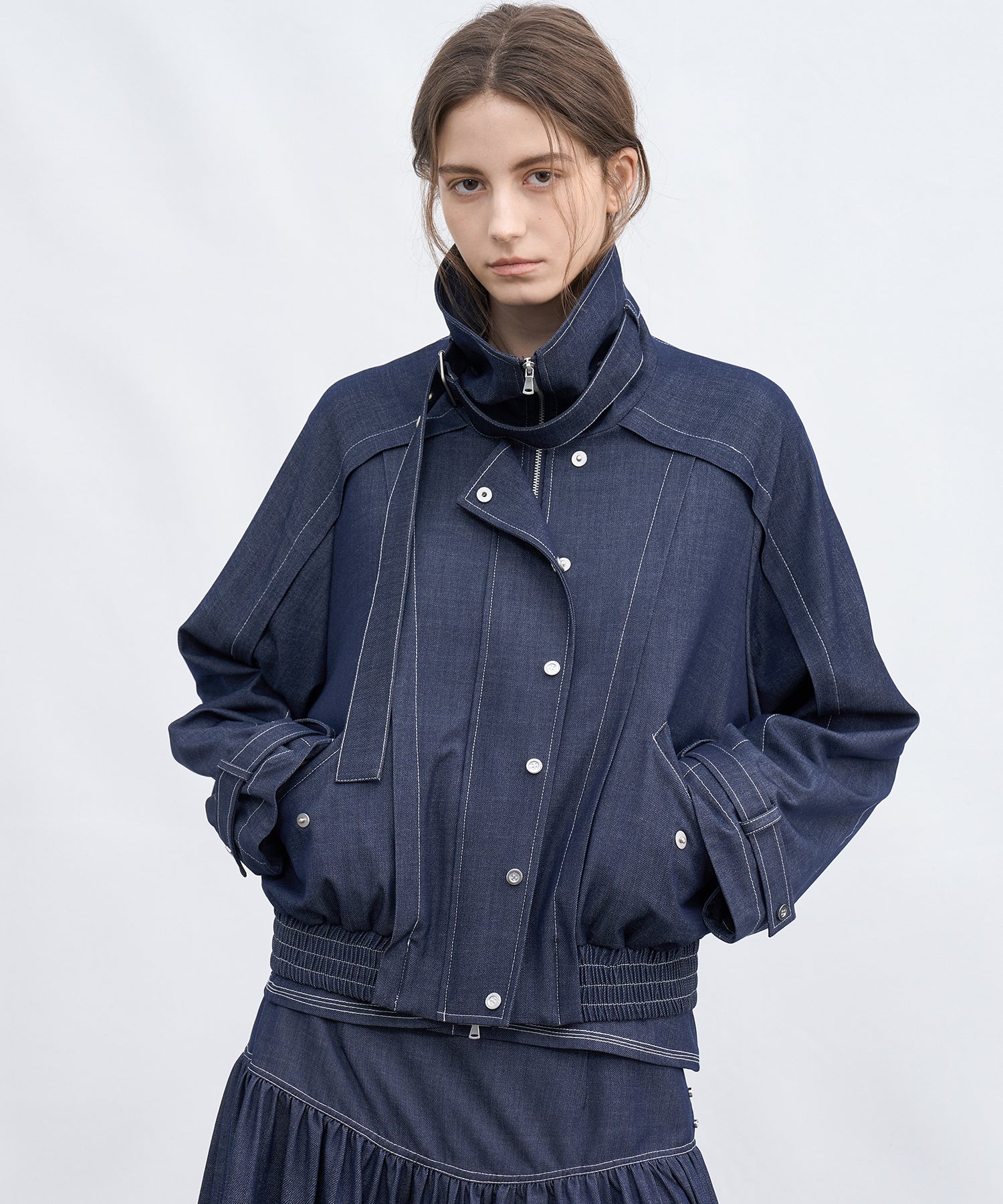 Light Denim Stand Collar Jacket