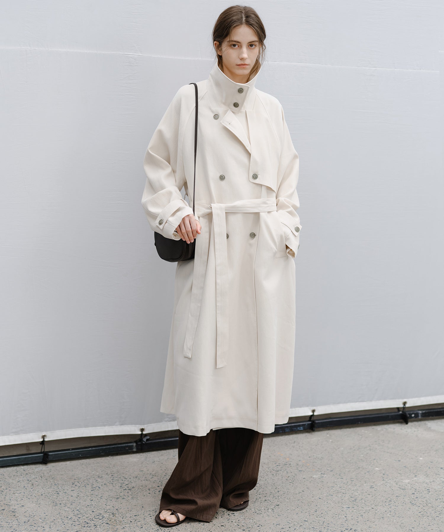 「2月下旬~3月上旬出荷」Stand Collar Belted Long Trench Coat