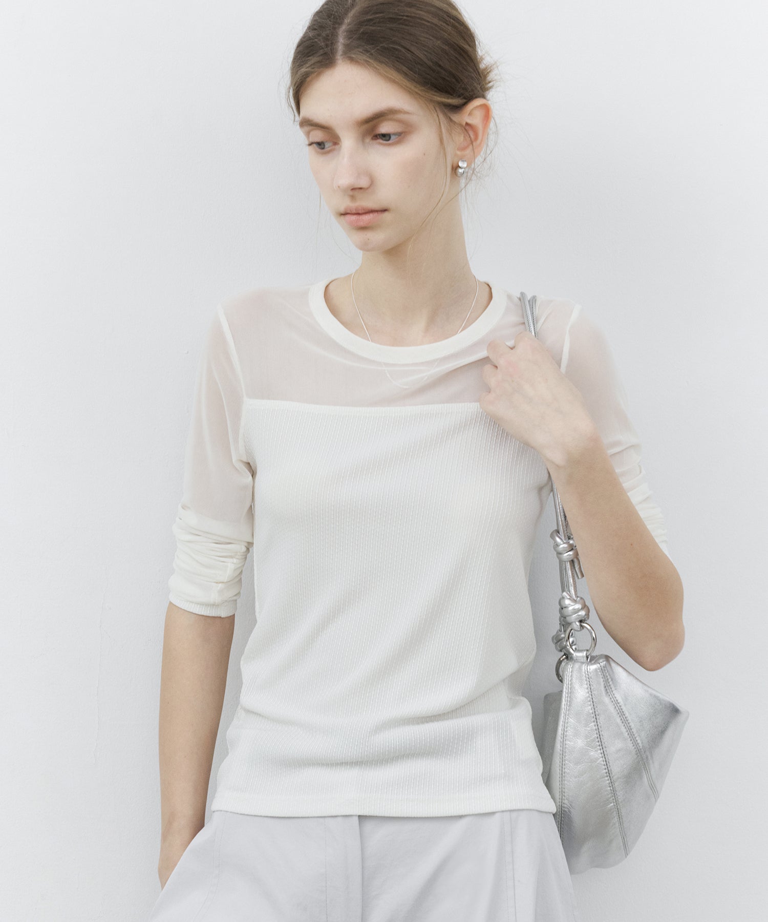 Sheer Panel Layered Long Sleeve Top