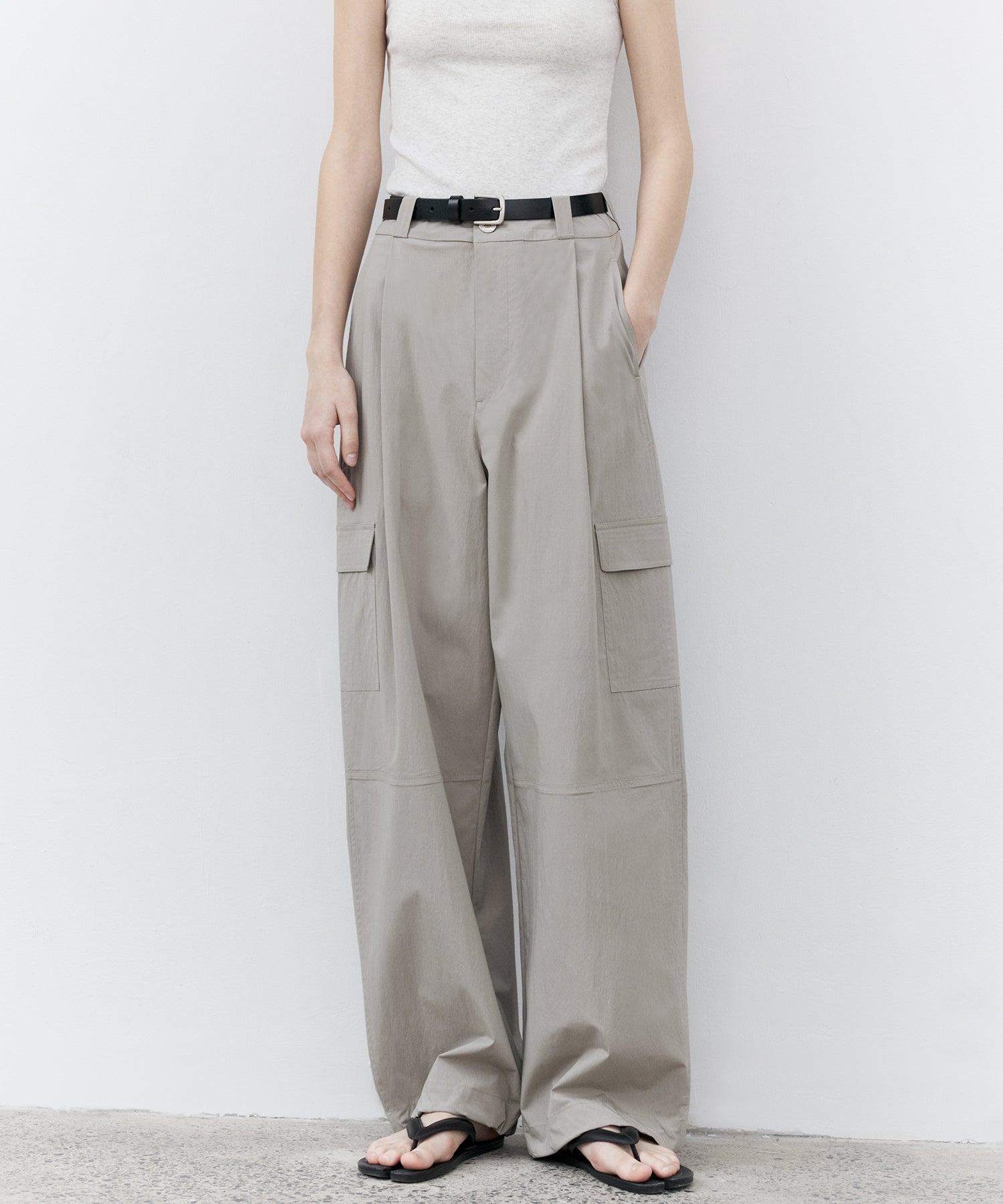 Nylon Blend Cargo Wide Pants