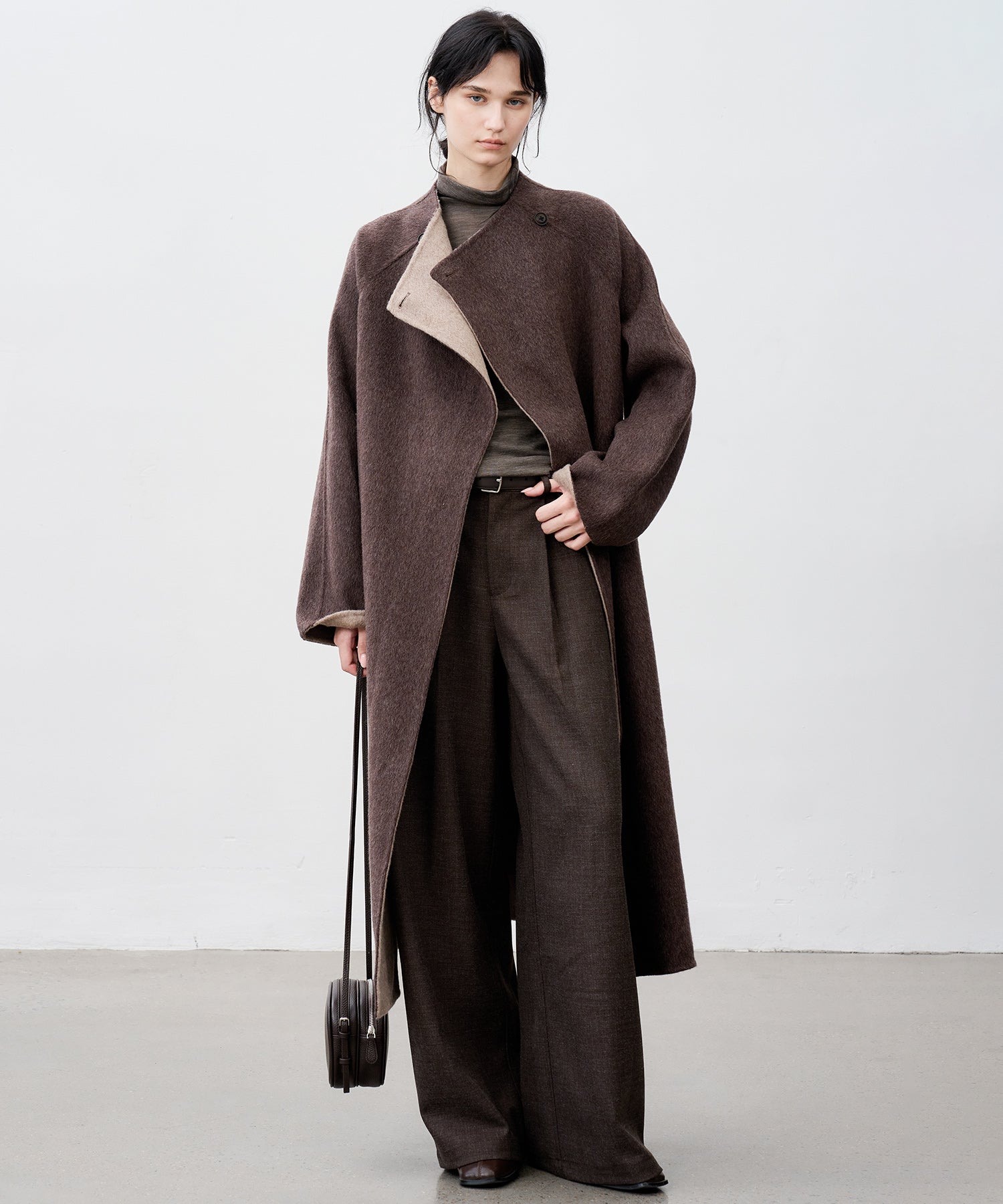 100% Wool Overlap Collar Double-Faced Long Coat