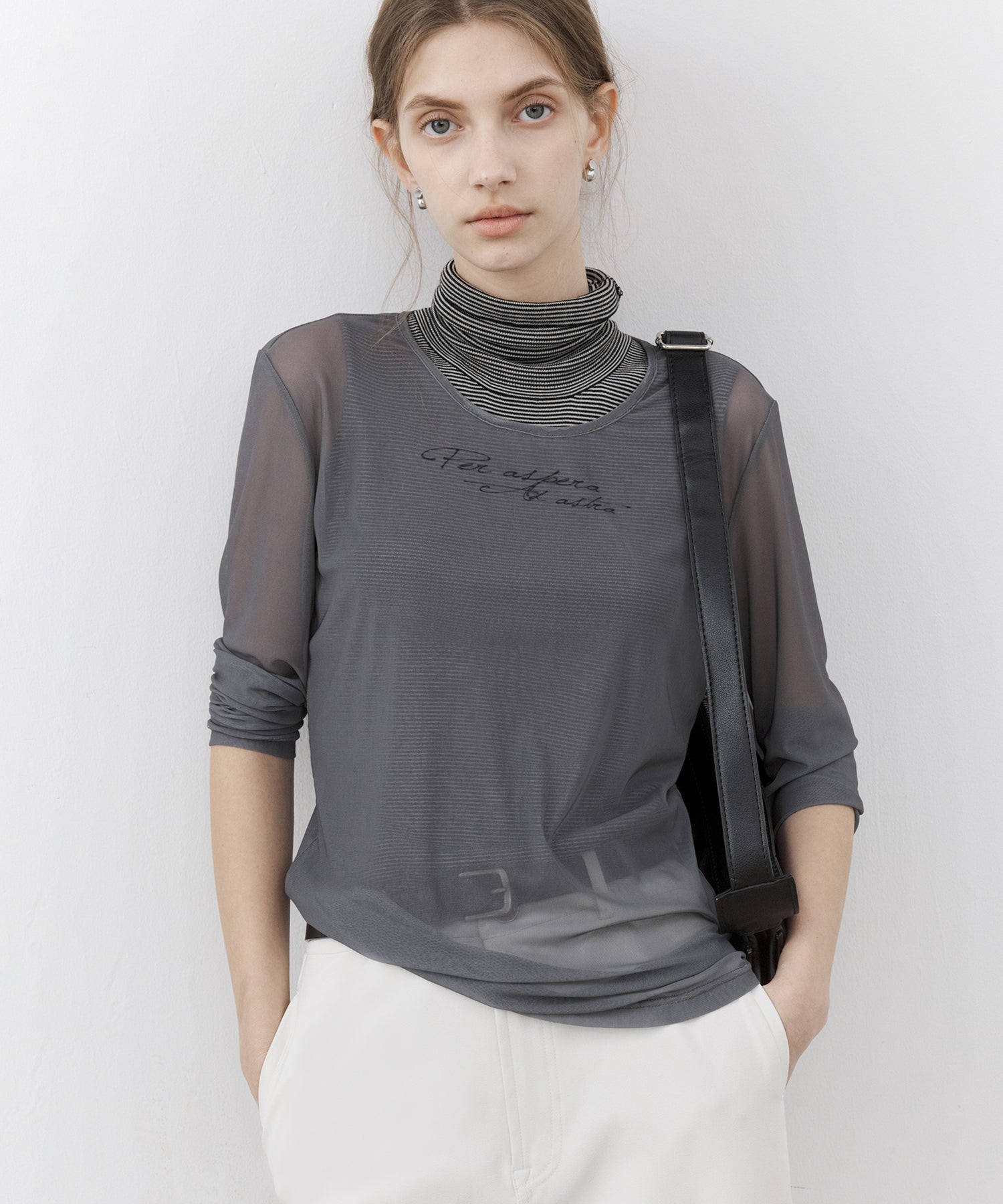 Sheer Logo Print Long-Sleeve Top