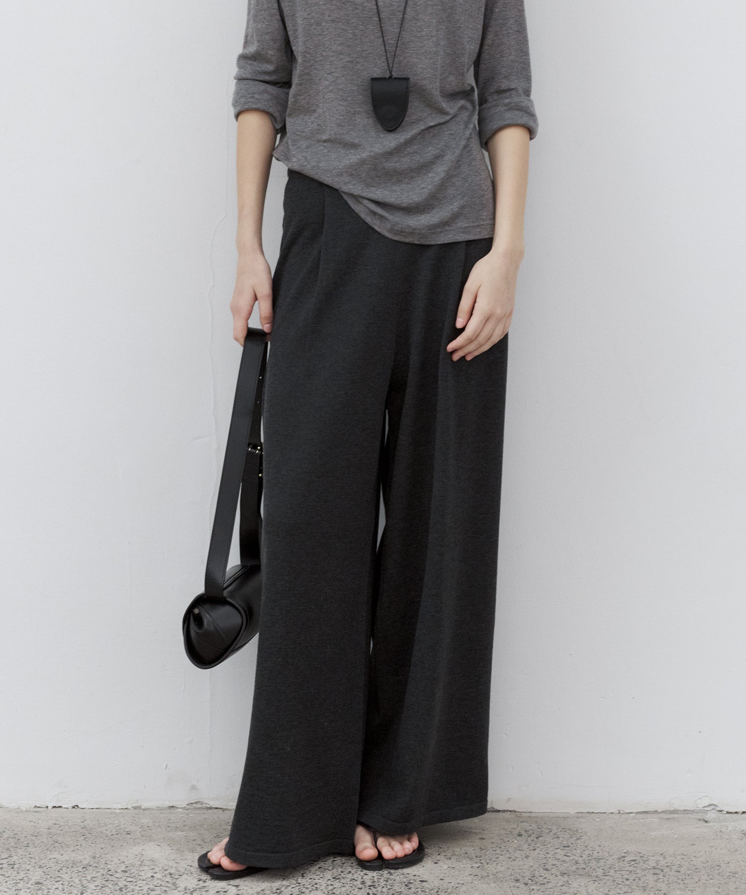Drawstring Knit Wide Pants