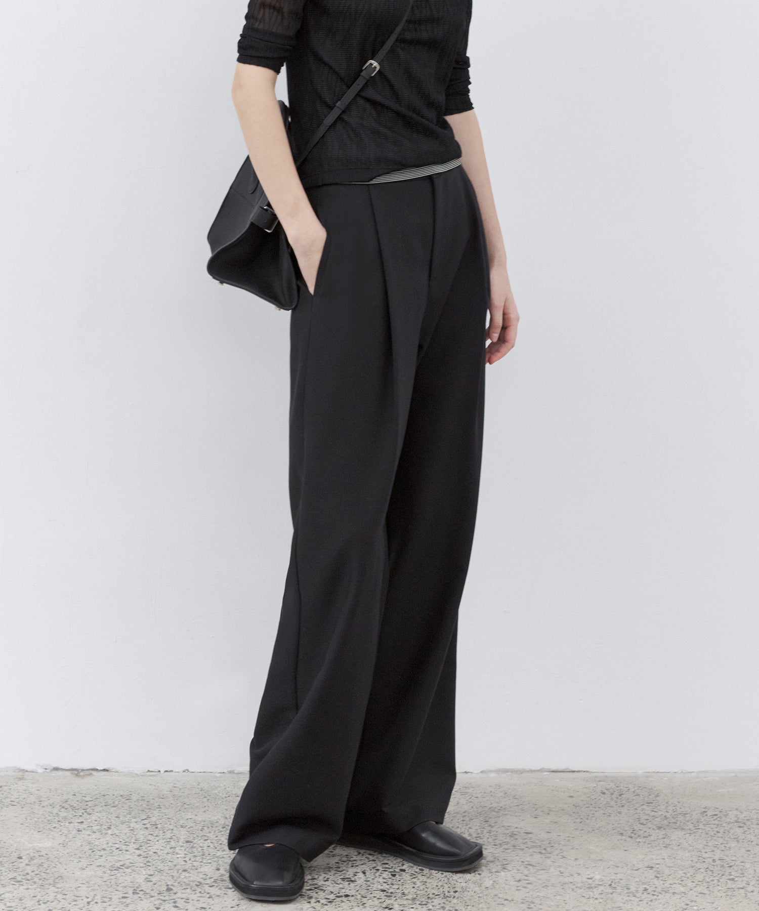 Draped Wide-Leg Tailored Pants