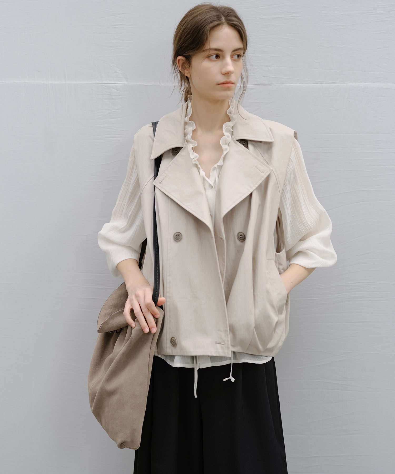 「2月下旬~3月上旬出荷予定」Lapel Collar Double-Breasted Vest