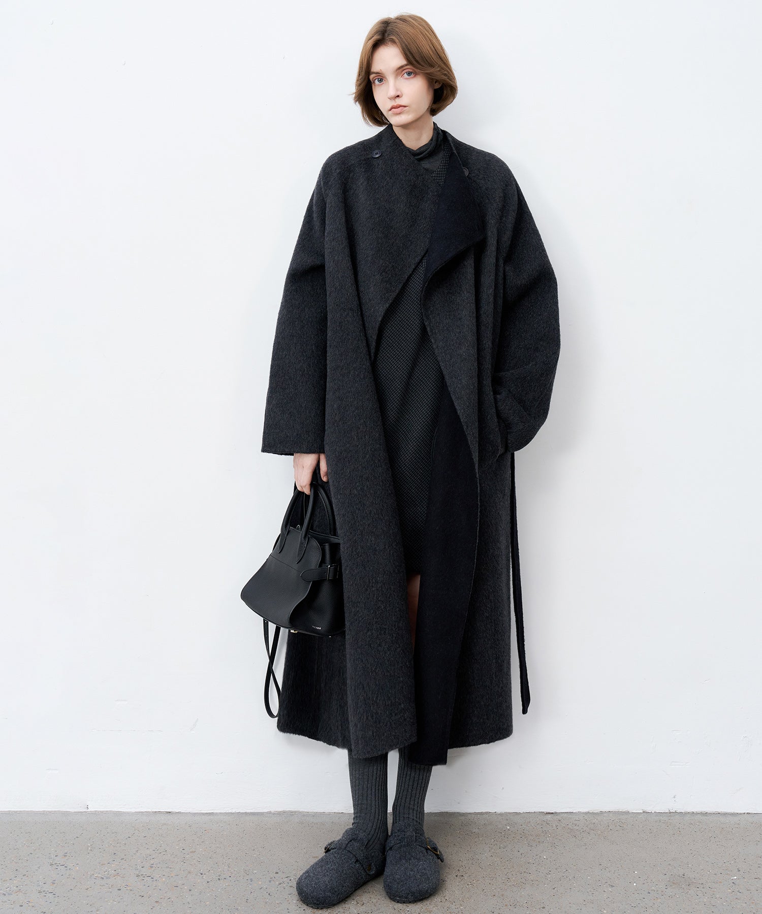 100% Wool Overlap Collar Double-Faced Long Coat