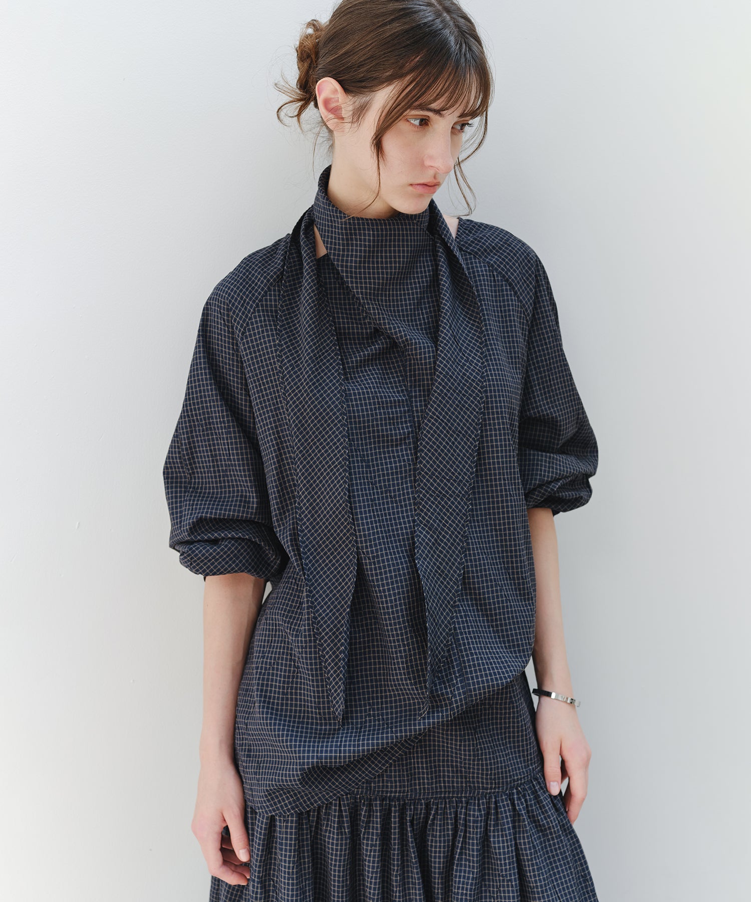 「9月下旬出荷予定」Cross Stole Collar Oversized Shirt