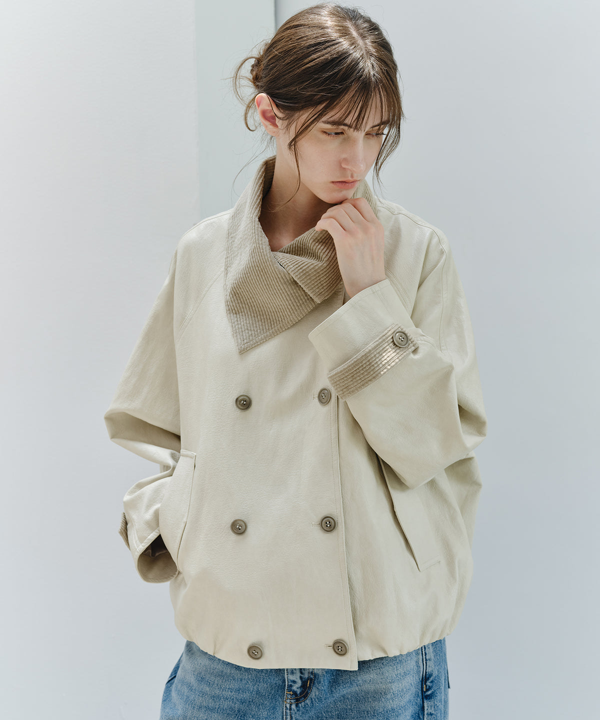 「10月下旬出荷予定」Corduroy Collar Docking Short Blouson Jacket