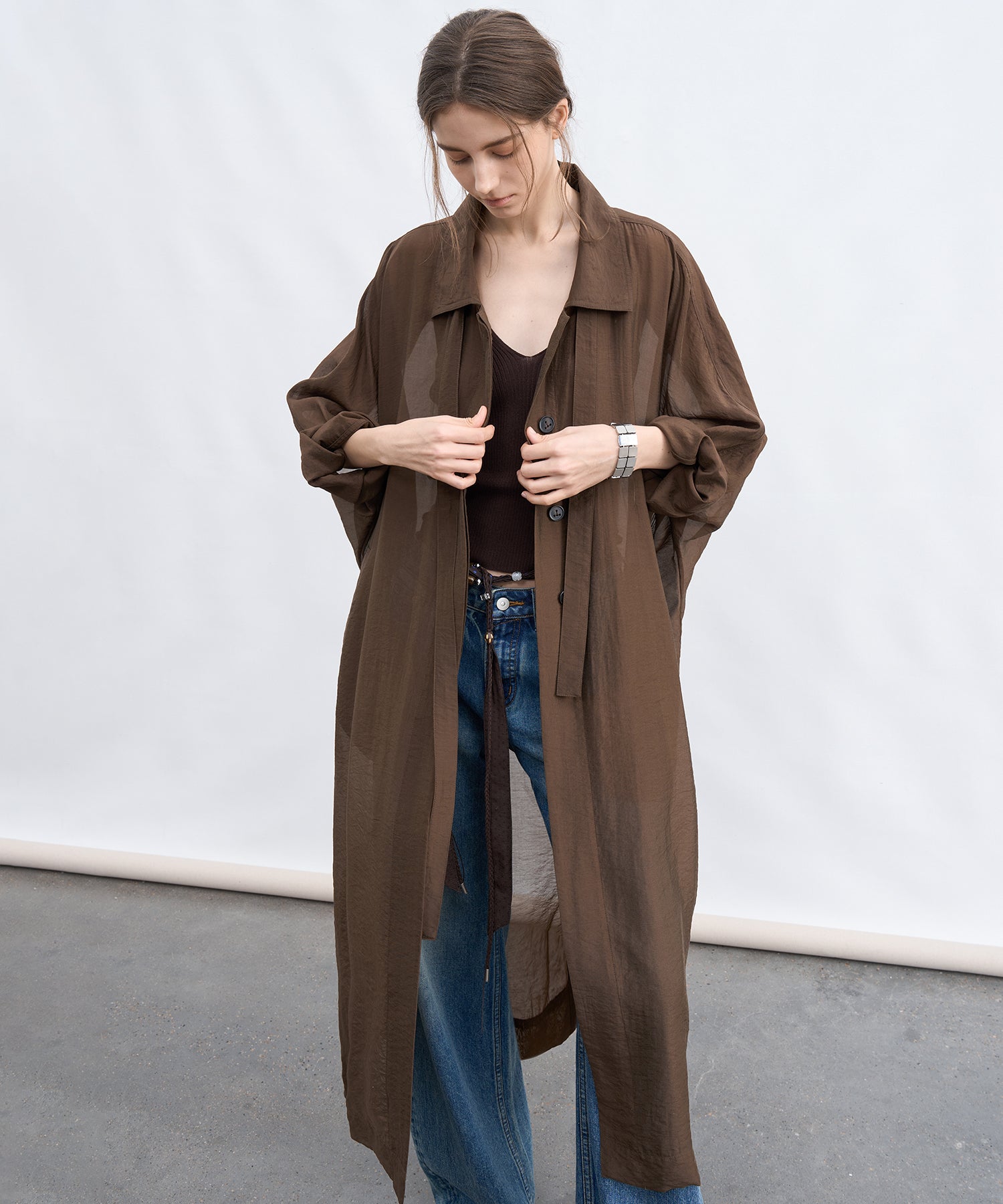 「4月中旬~下旬出荷」Silk Blend Sheer Long Coat