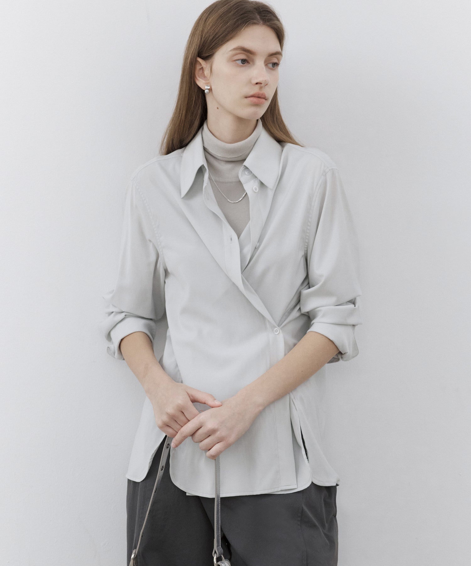 2-Way Asymmetric Button Long Sleeve Shirt