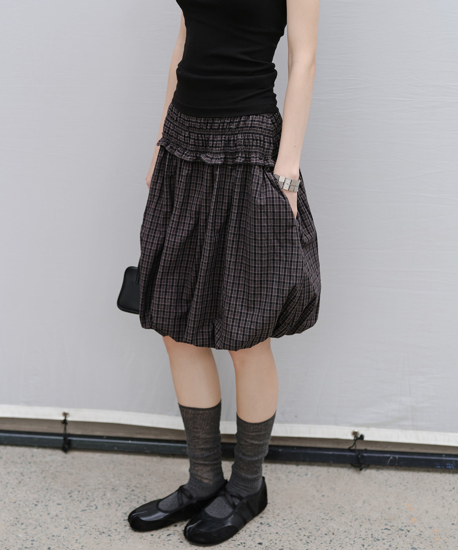 「2月下旬~3月上旬出荷」2WAY Smocked Check Bubble Skirt