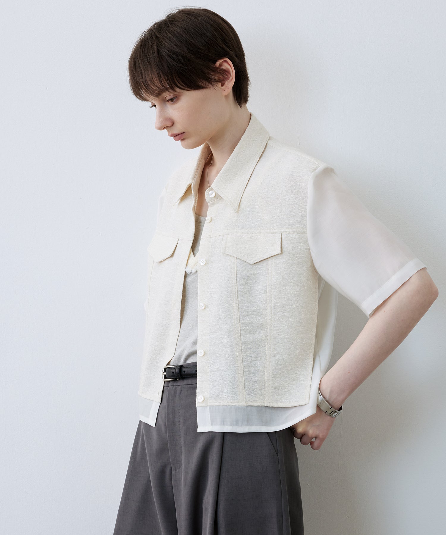 Textured Combo Cropped Shirt