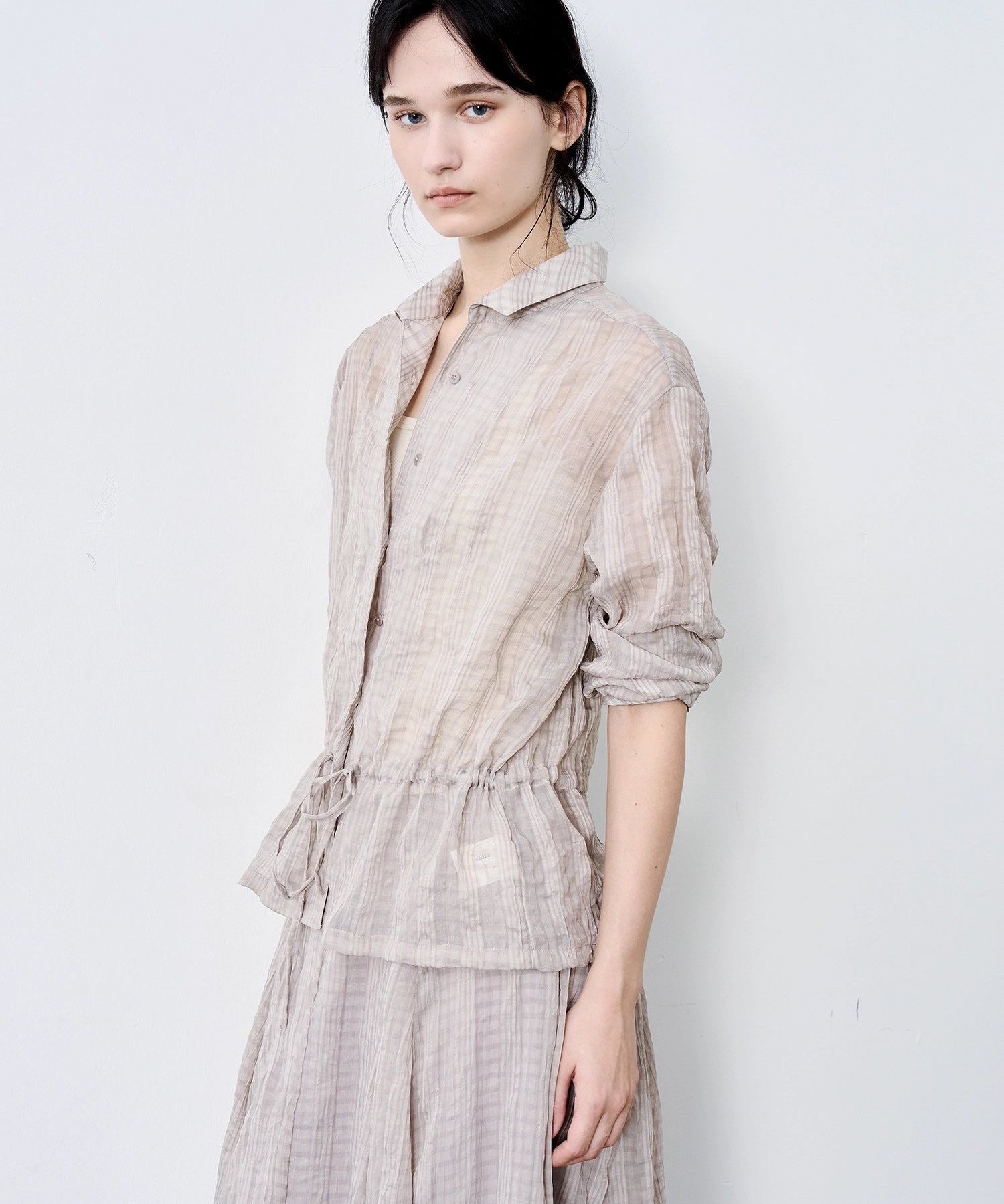 Drawstring Crinkled Check Shirt Jacket – Oversized Fit