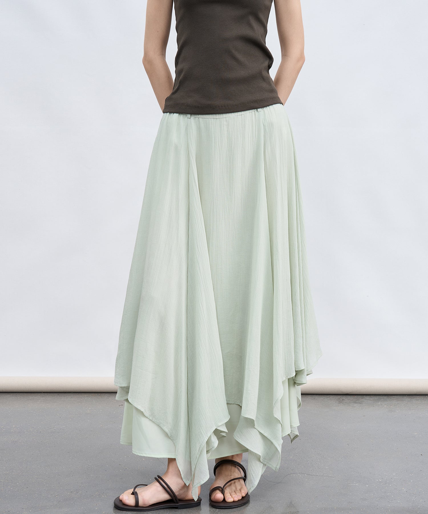 「5月中旬~下旬出荷」Layered Draped Sheer A-line Skirt
